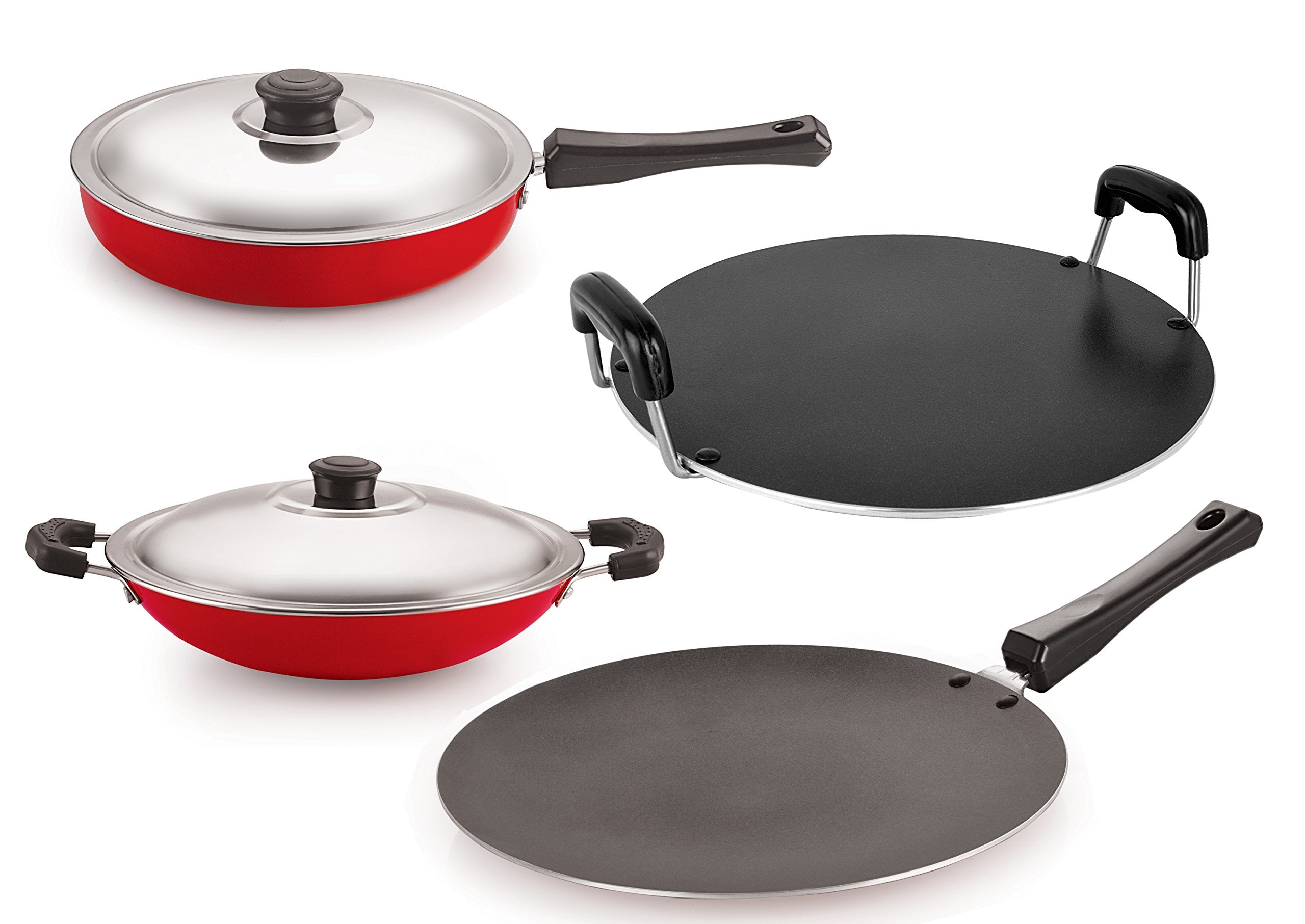 Nirlon NonStick Aluminium Cookware Set, 4Pieces, Red (26_Ct_Fp13_Chatti_Rt)