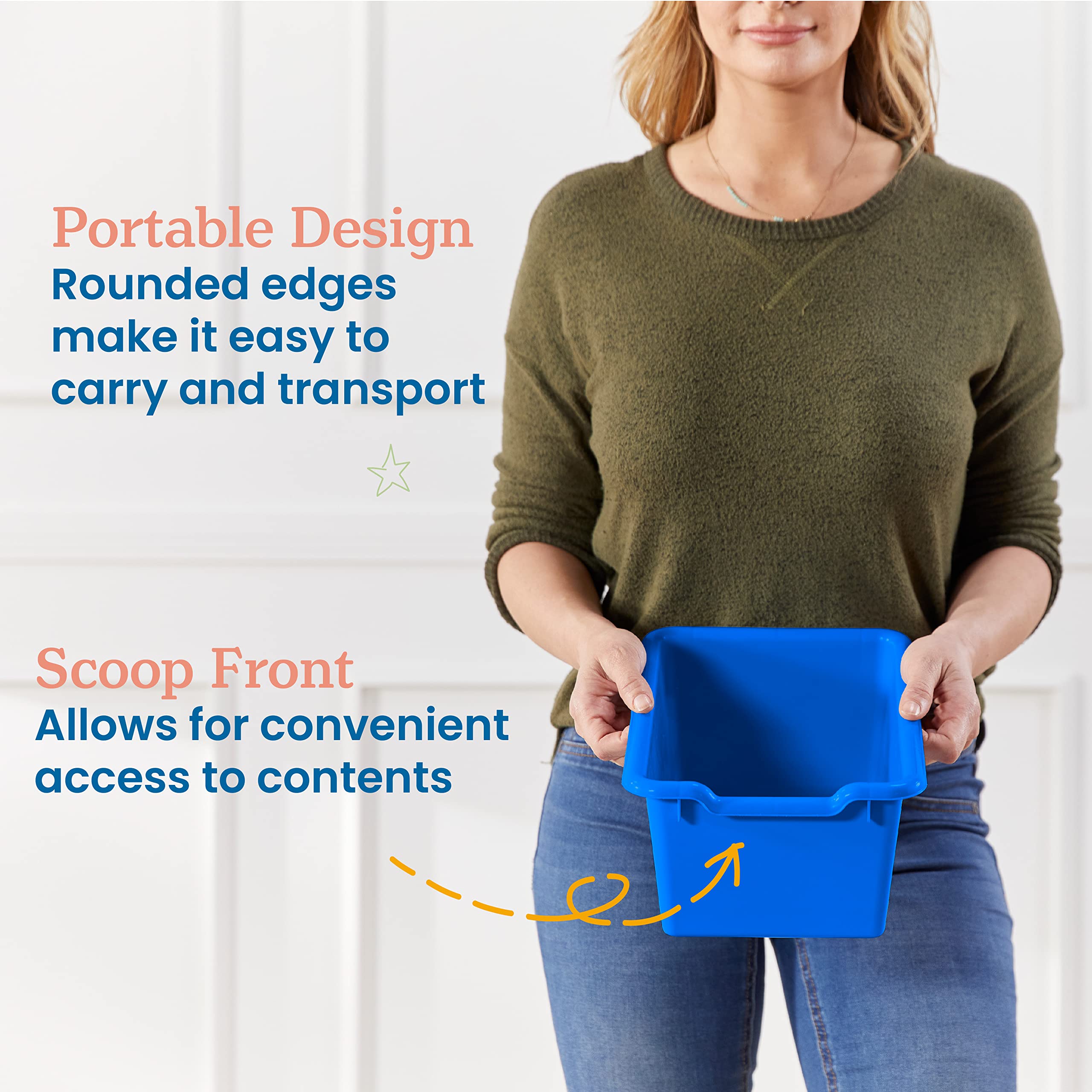 Ecr4Kids Scoop Front Storage Bins, Multipurpose Organization, Blue, 10-Piece