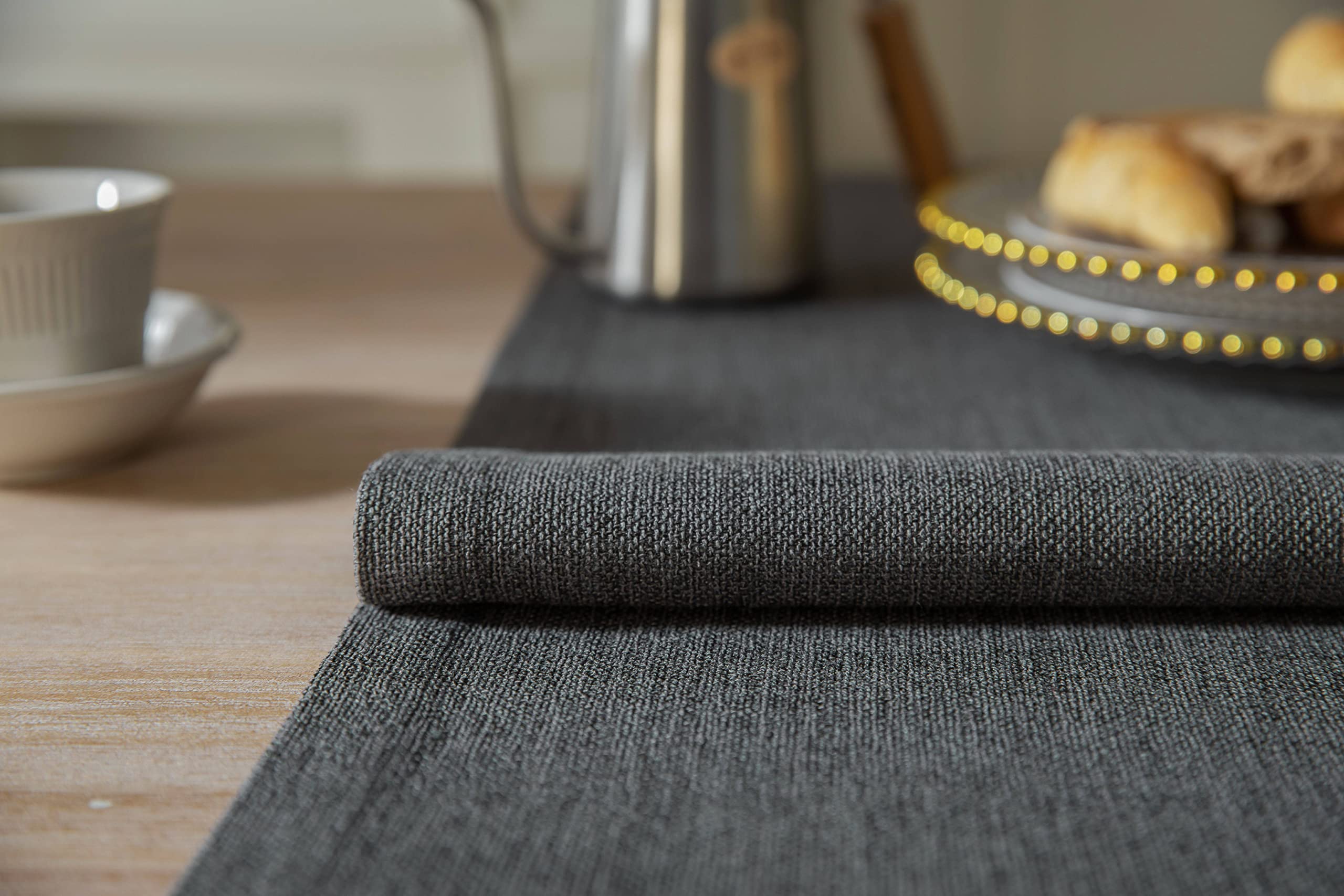 Zeemart Burlap Style Farmhouse Table Runners 90 Inches Long, Grey Rustic Woven Dining Table Runner For Everyday Use, 14X90 Inche