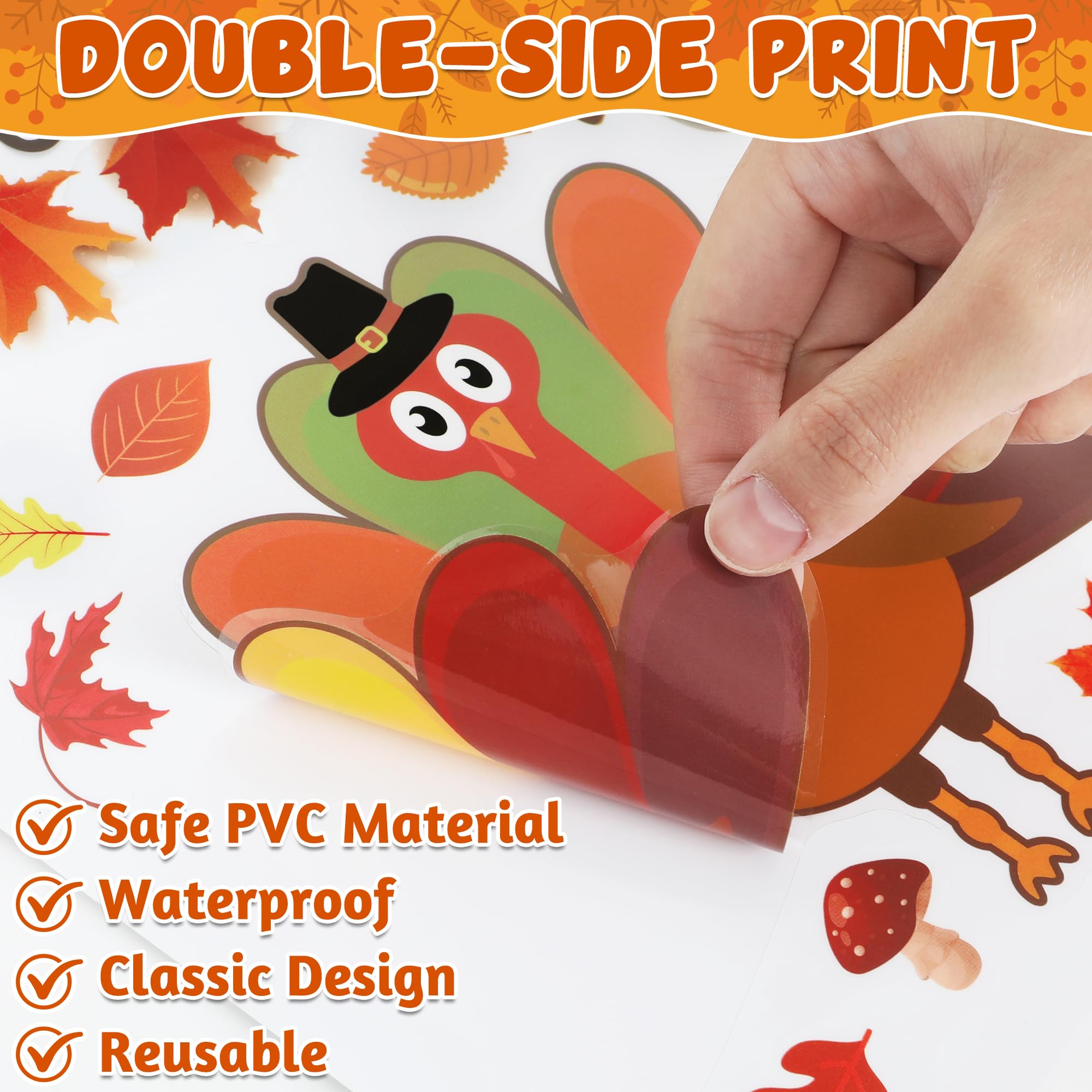 9 Sheets Thanksgiving Window Clings, 115PCS Thanksgiving Decorations Window Stickers, Turkey Decal Stickers with Cute Cones Nuts