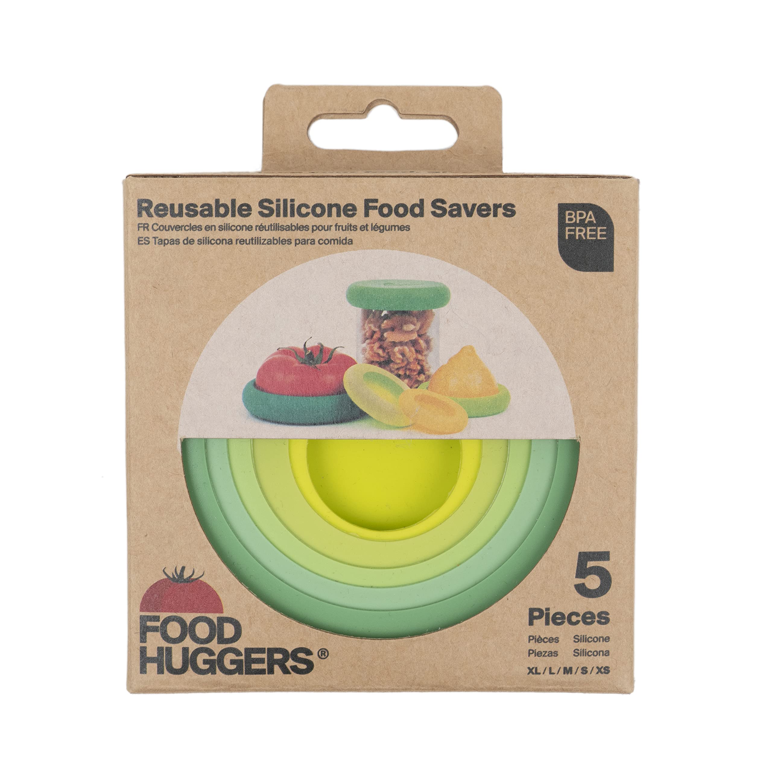 Food Huggers 5Pc Reusable Silicone Food Savers | Bpa Free & Dishwasher Safe | Fruit & Vegetable Produce Storage For Onion, Tomat
