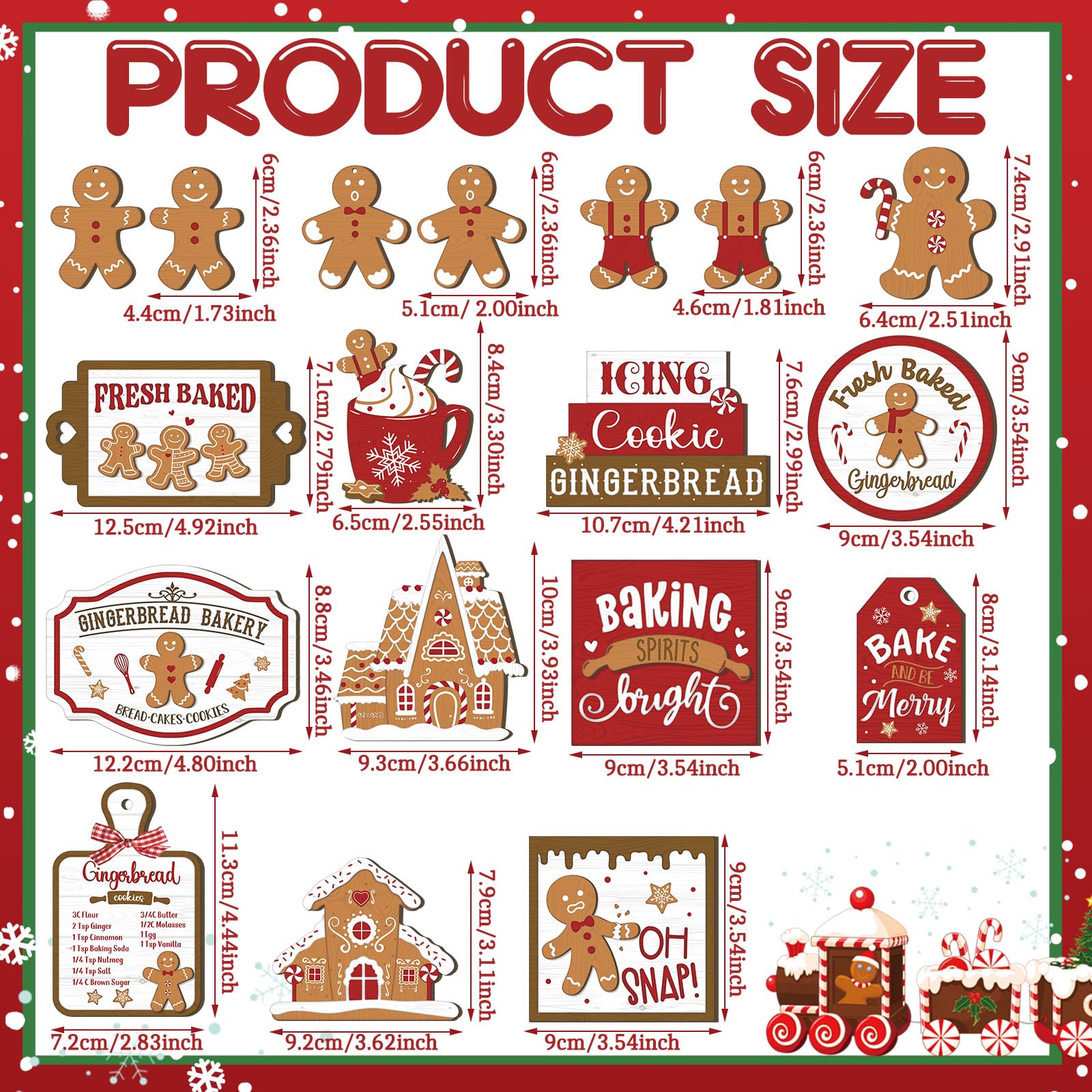 Funnymoom 17 Pcs Christmas Tiered Tray Decor Set Gingerbread Man Christmas Tiered Tray Decoration Gingerbread House Wooden Sign