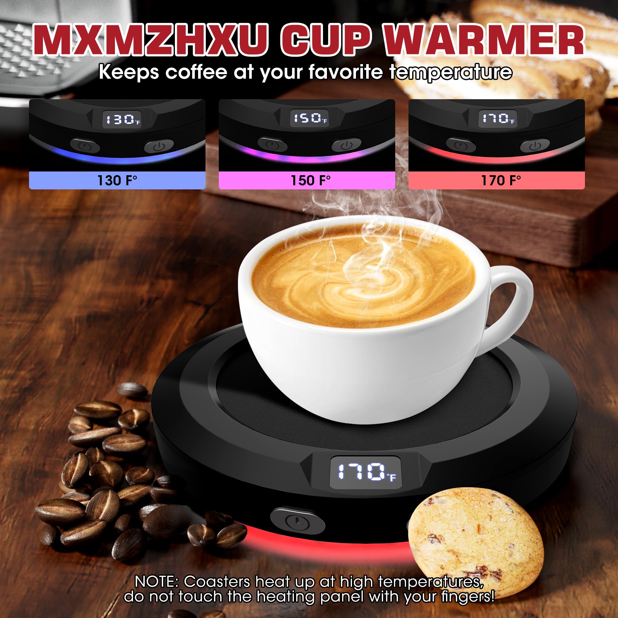 Mxmzhxu Mug Warmer, 30W Coffee Mug Warmer With 3 Temp Setting & Ambient Light, 2-12 Timer Smart Cup Warmer For Desk Candle Warme