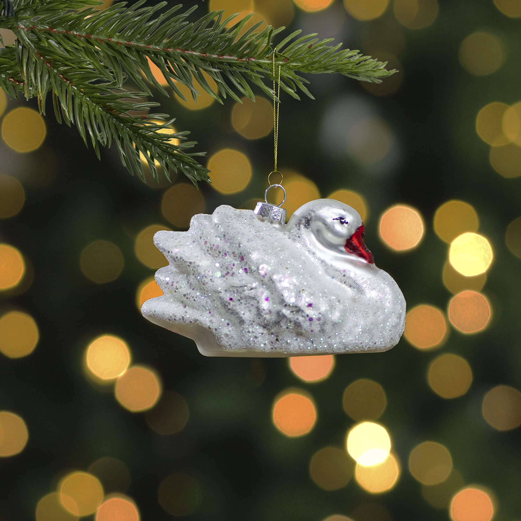 3.75 White Iridescent Glass Swan Christmas Ornament