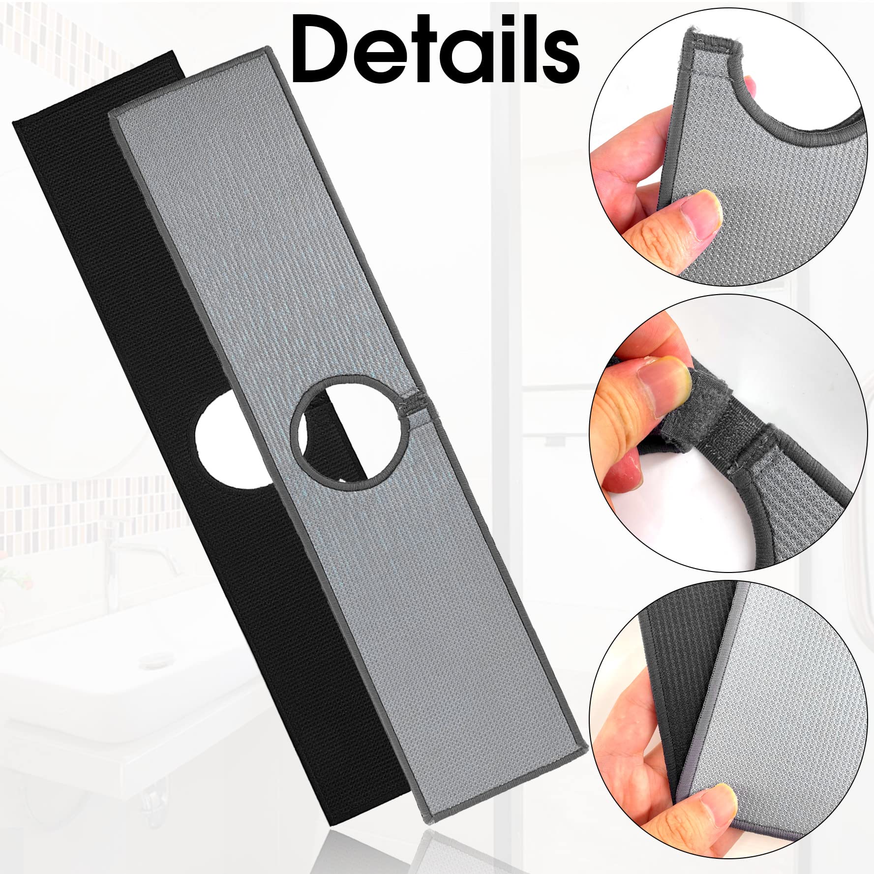 Bimkole 2 PCS Faucet Absorbent Mat  Kitchen Faucet Sink Splash Guard Wraparound Cloth Pads Sink Splash Absorbent Pad for Kitchen Bathroom Faucet Counter Sink  Black Grey  18.5 x 4 Inches