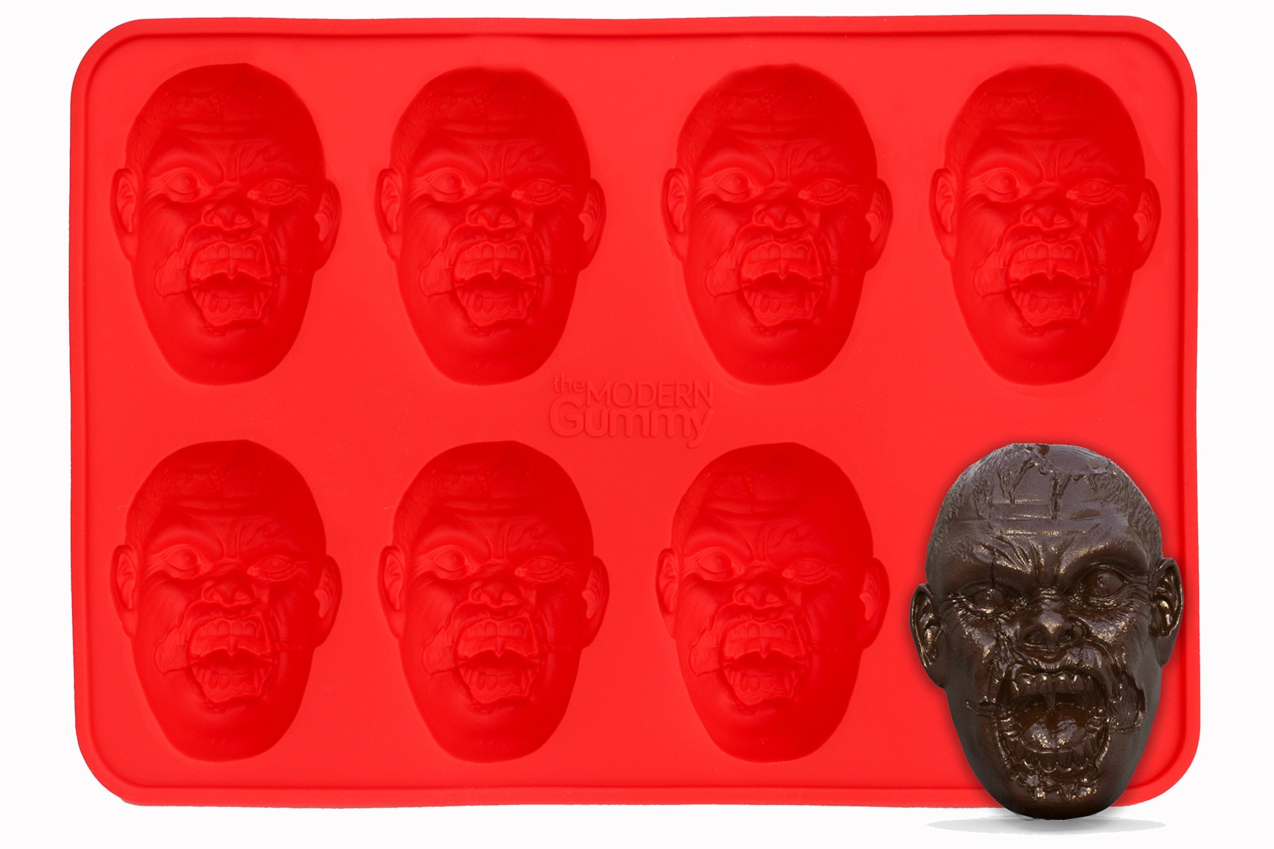 Zombie Head Candy Making Tray By The Modern Gummy, Silicone, 8 Realistic Cavities Per Tray, For Gelatin, Chocolates, Cupcake Top