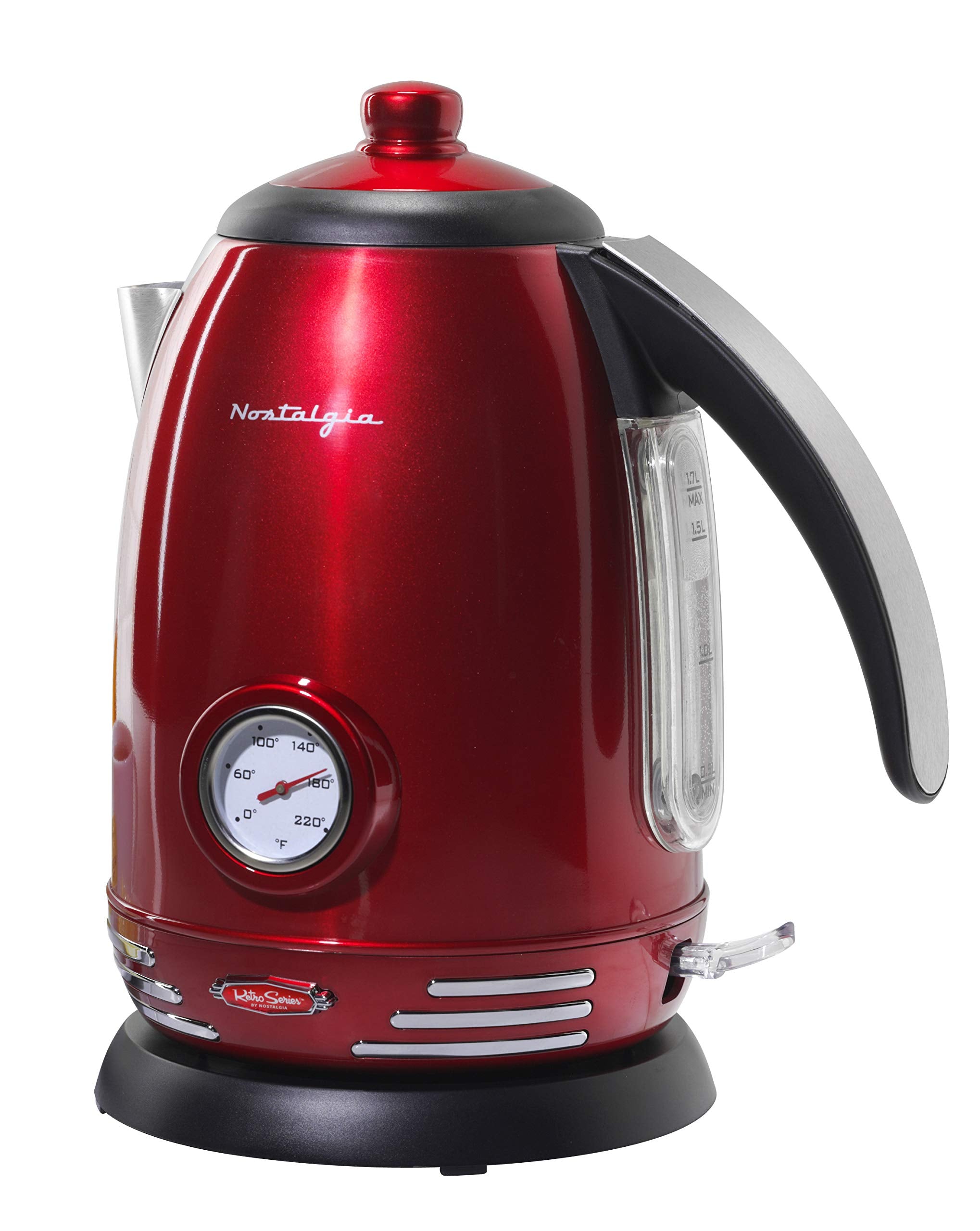 Nostalgia Retro Stainless Steel Electric Tea And Water Kettle, 1.7 Liters, Auto-Shut Off & Boil-Dry Protection, Water Level Indi