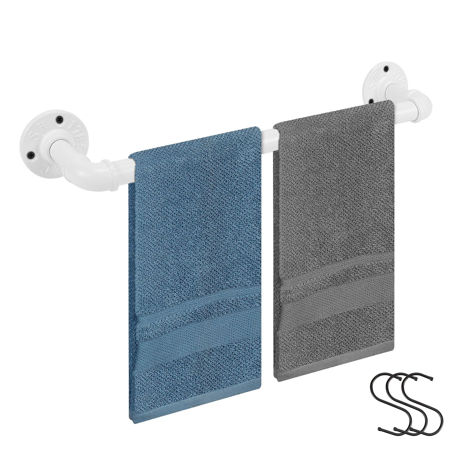 Jeasor Industrial Pipe Towel Rack Towel Bar, Heavy Duty Wall Mounted Rustic Farmhouse Bath Towel Holder For Bathroom (White, 16)