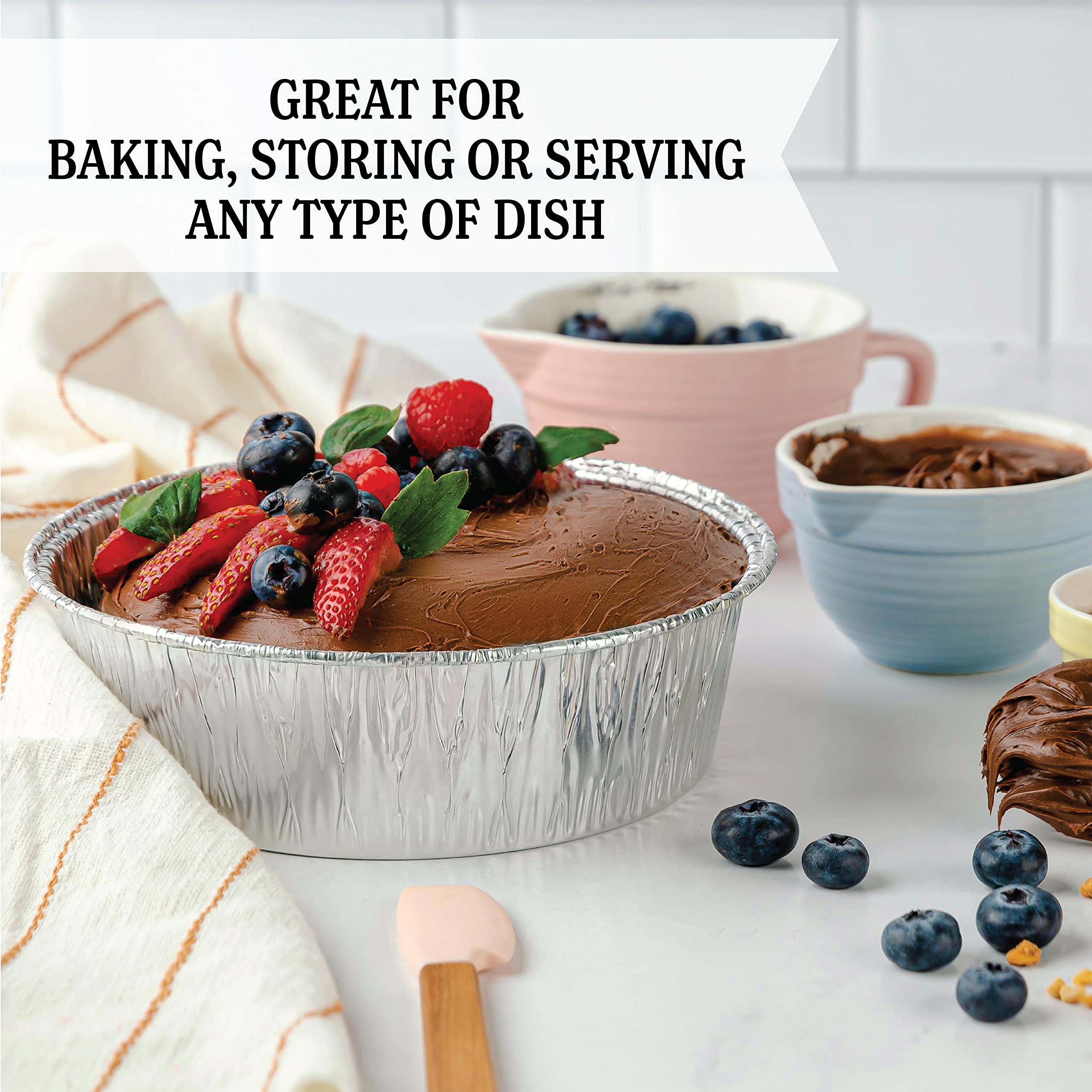 Plasticpro 8 ' ' Inch Round Tin Foil Pans Disposable Aluminum, Deep Freezer & Oven Safe - For Baking, Cooking, Storage, Roasting