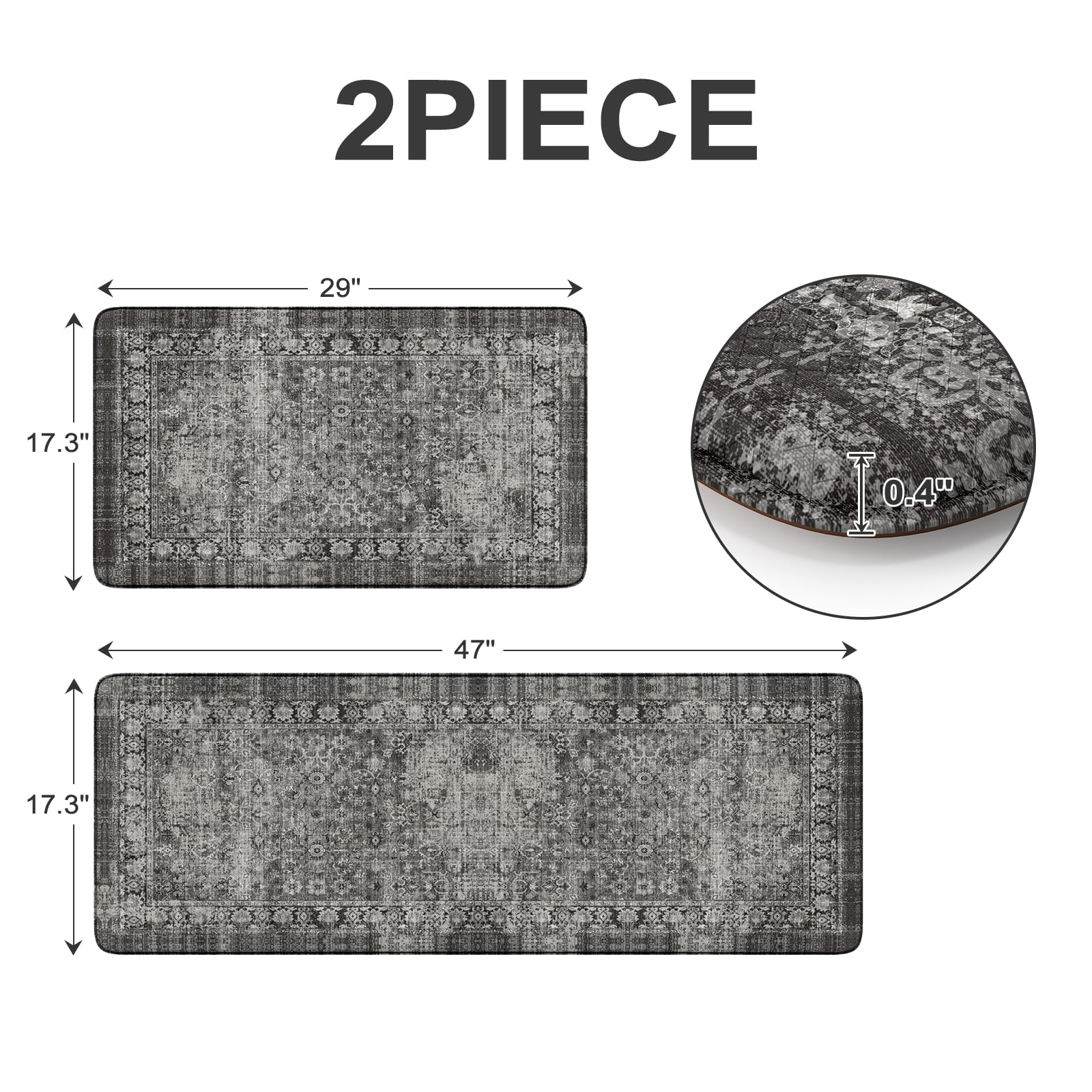 Sungea Farmhouse Anti Fatigue Kitchen Mats For Floor,Non Slip Mats For Kitchen Floor,Distressed Ergonomic Waterproof Comfort Mem