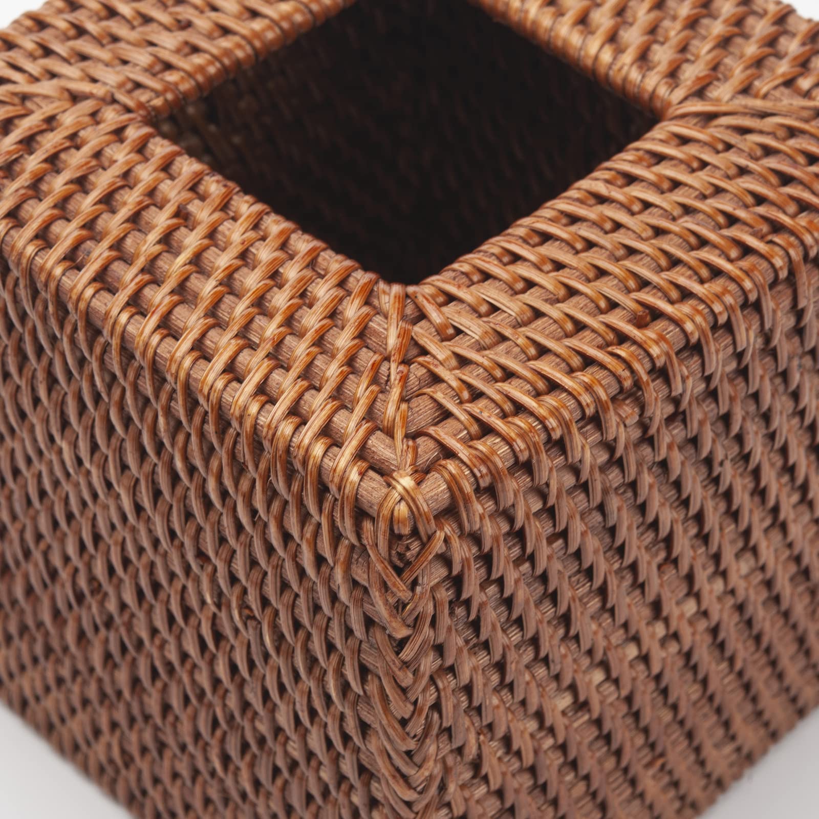 Rattan Tissue Box Cover Natural Woven Facial Napkin Holder Square (Honey Brown, 5.5X5.5X5.9 Inch)
