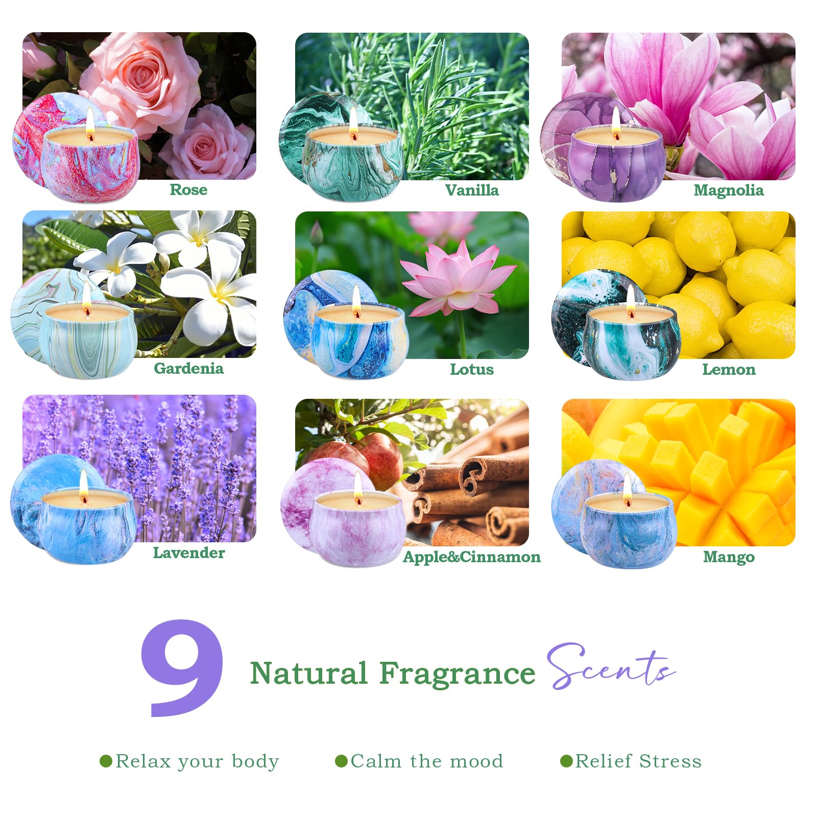 Scented Candles Gift Set, 9 Pack Candles for Home Scented Long Lasting Natural Soy Wax Aromatherapy Candle Set Birthday Gifts fo