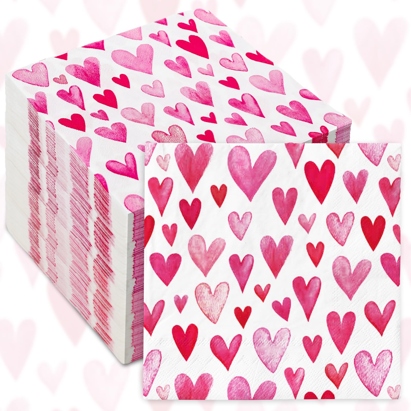 Anydesign 50 Pack Valentines Day Paper Napkins Pink Watercolor Heart Disposable Luncheon Dinner Napkins For Party Supplies Table