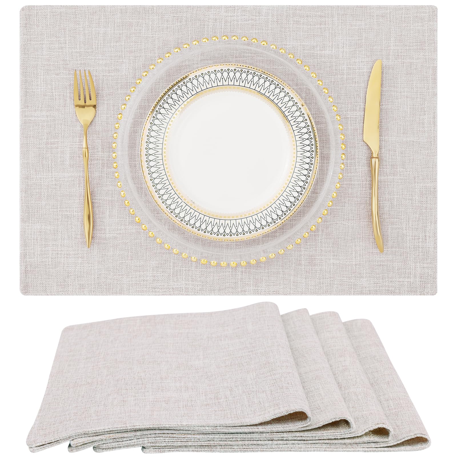 Homing Neutral Beige Cloth Placemats Set Of 4 - Cotton Linen Blend Washable Farmhouse Dining Table Mats For Indoors & Outdoors,