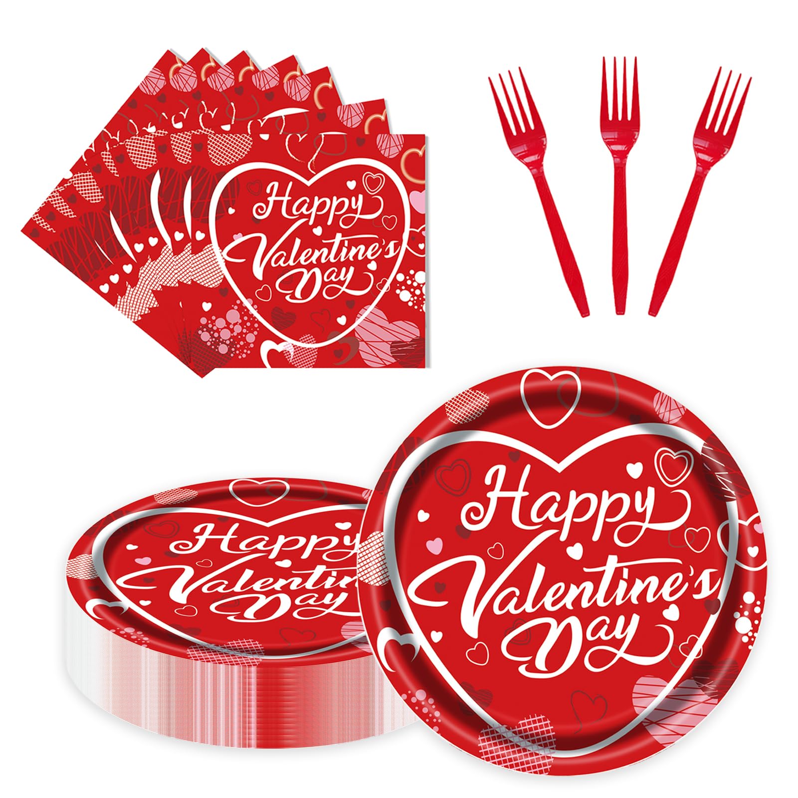 Evyienen 75 Pcs Valentine'S Day Paper Plates And Napkins Party Supplies,Red Disposable Paper Plates Napkins And Forks Party Hear