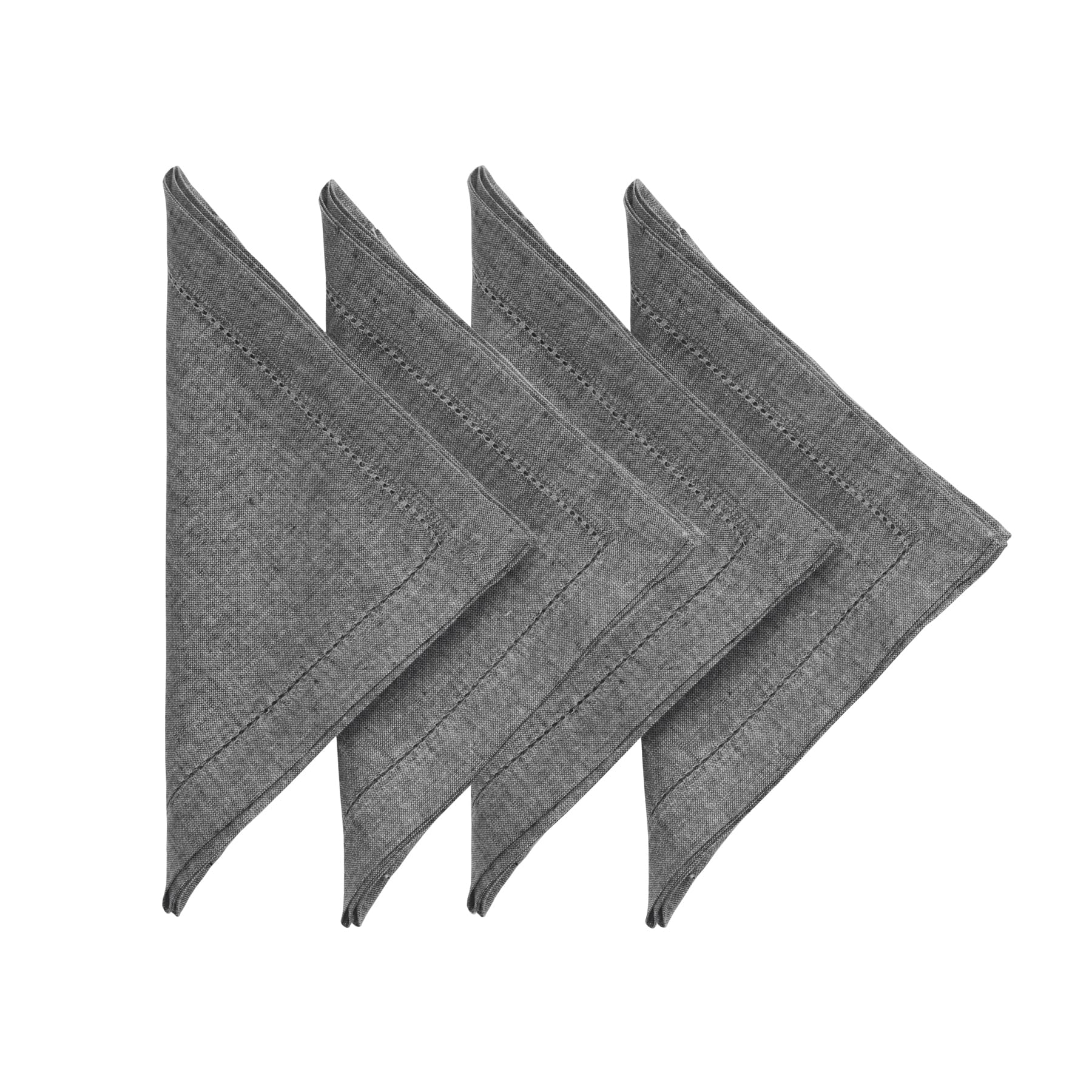 Solino Home Linen Dinner Napkins 20 X 20 Inch - 100% Pure Linen Hemstitch Charcoal Grey Cloth Napkins Set Of 4 - Milan, Handcraf