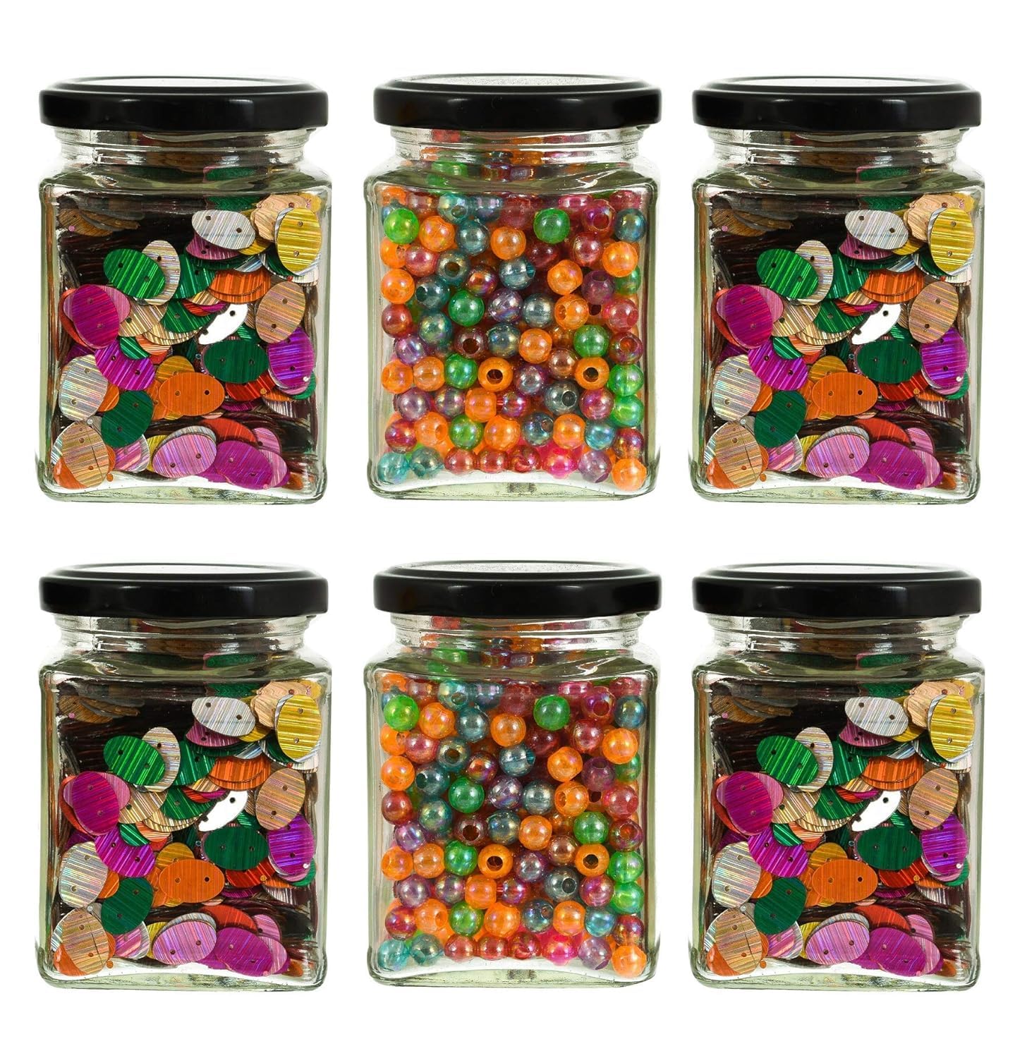Happy Born Clear Square Jars,Small Glass Jars With Lids(Black),Mason Jars For Herb,Foods,Jams,Liquid,Spice Jars Canning Jars For