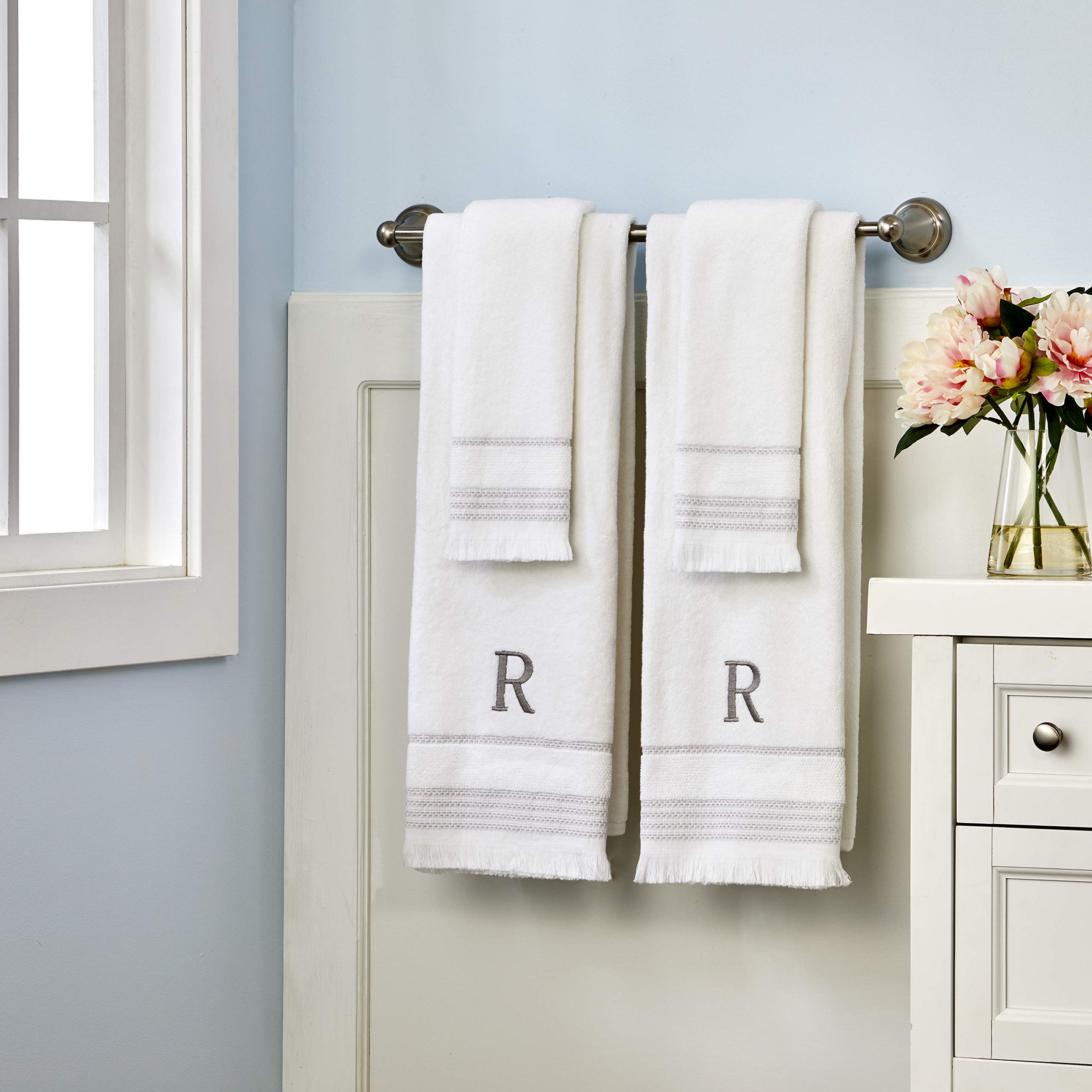 Skl Home Casual Monogram Bath Towel, D, 28X54, White
