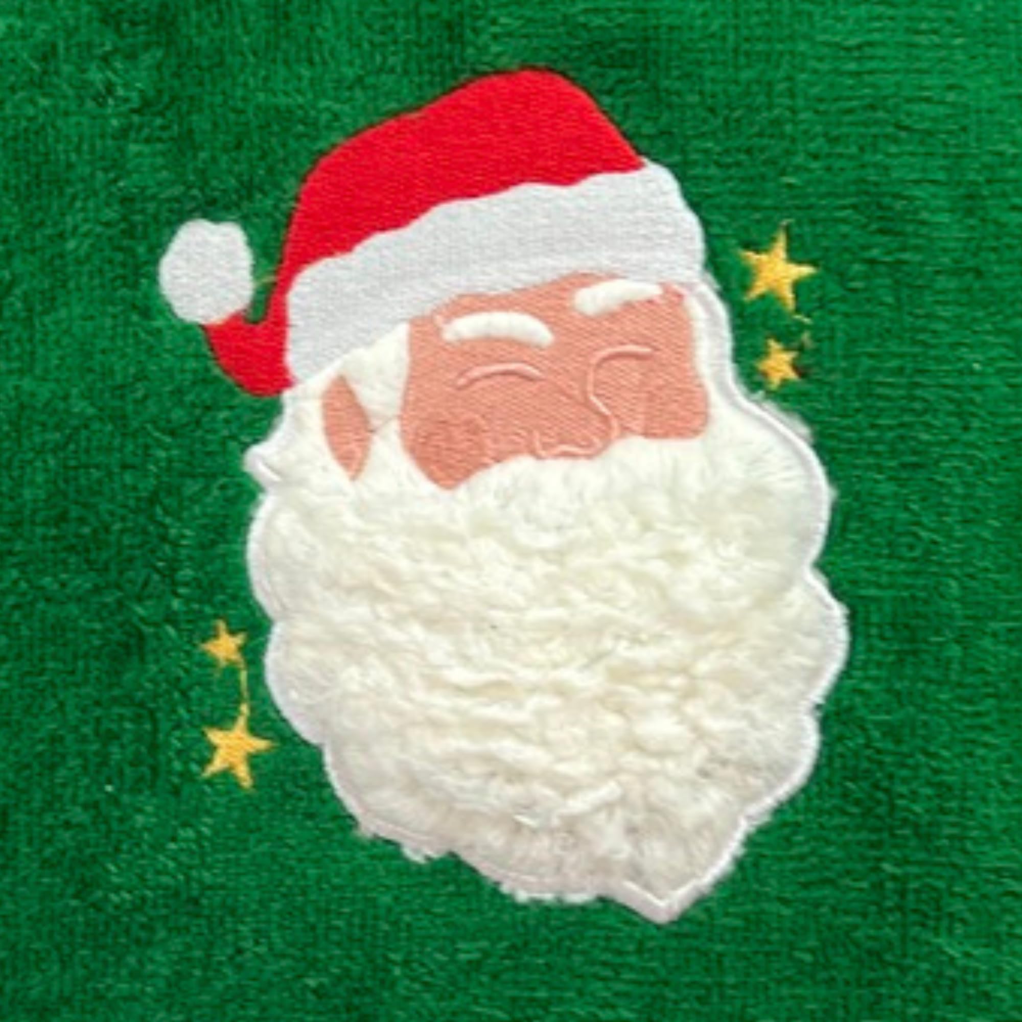 Serafina Home Holiday Christmas Bath Fingertip Towels, Embroidered Santa Sherpa Applique With Stitched Hem, 2 Piece Set, 12 X 18