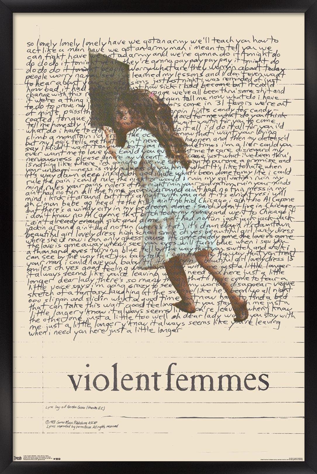 Trends International Violent Femmes - Lyric Girl Tea Towel Wall Poster, 14.725'' X 22.375'', Black Framed Version