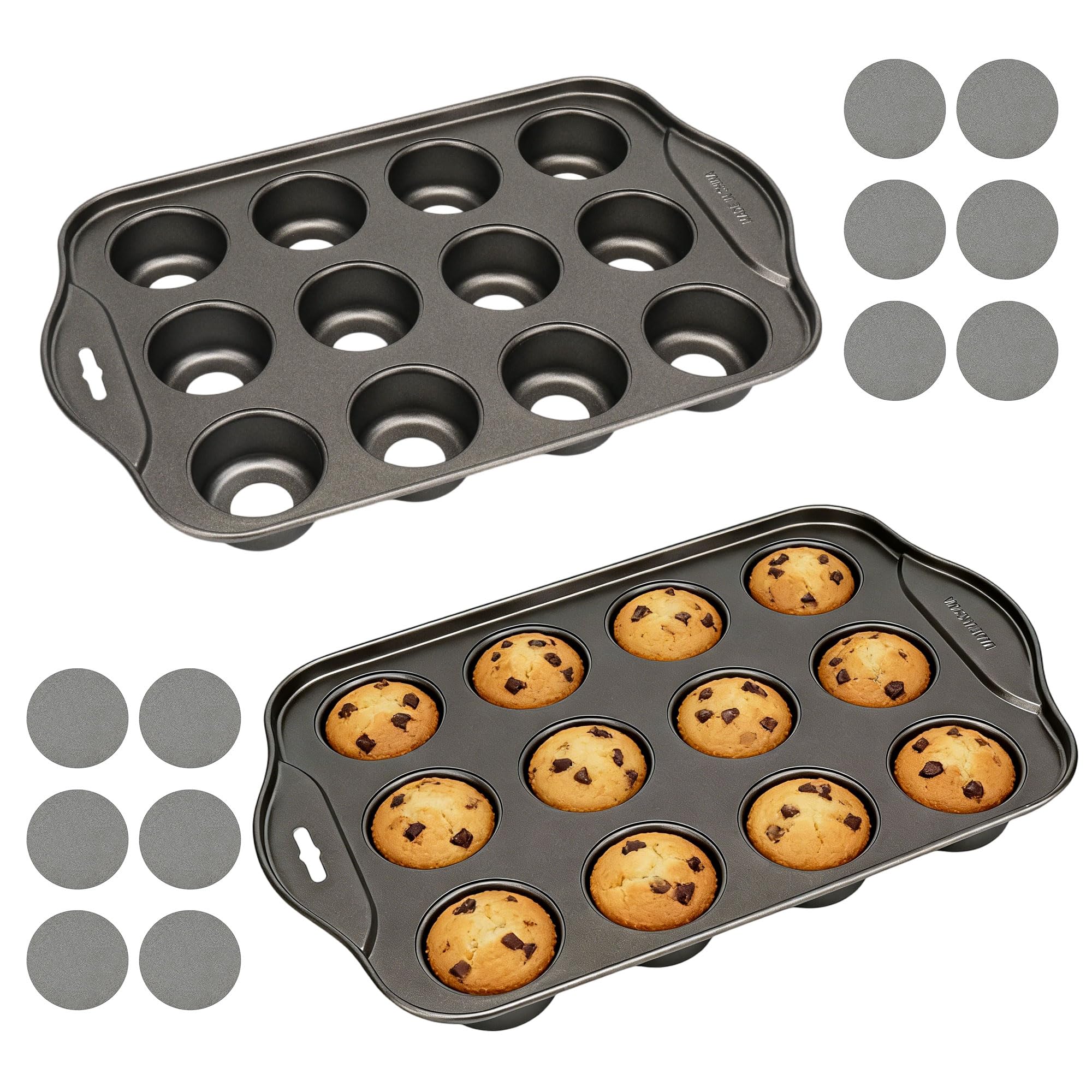SIBAO 2 Pack 12 Cavity Mini Muffin Pan with Removing discs, Nonstick Carbon Steel Cake Mold for Mini Cheesecake,Chocolate Egg ta