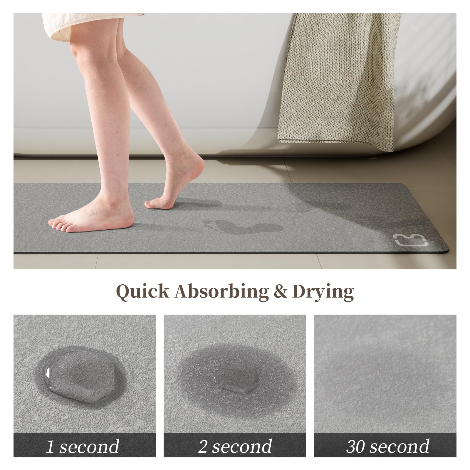 Diatomaceous Earth Bath Mat Rug Super Absorbent Diatomite Stone Bath Mat Non Slip Quick Dry Thin Bathroom Mat Fit Under Door, Fl