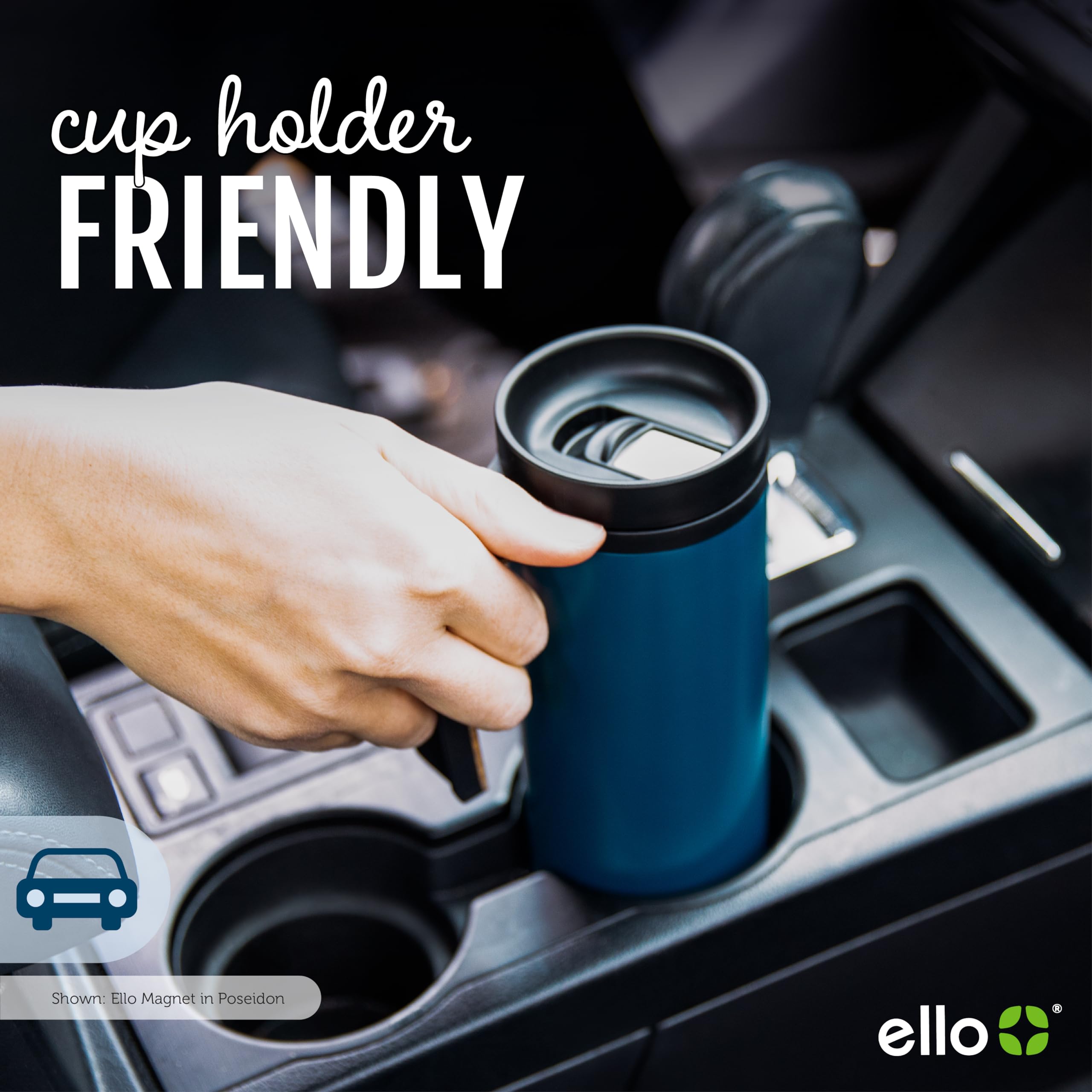 Ello Magnet 18Oz Vacuum Insulated Stainless Steel Travel Mug With Side Handle And Leak-Proof Slider Lid And Built-In Coaster, Ke