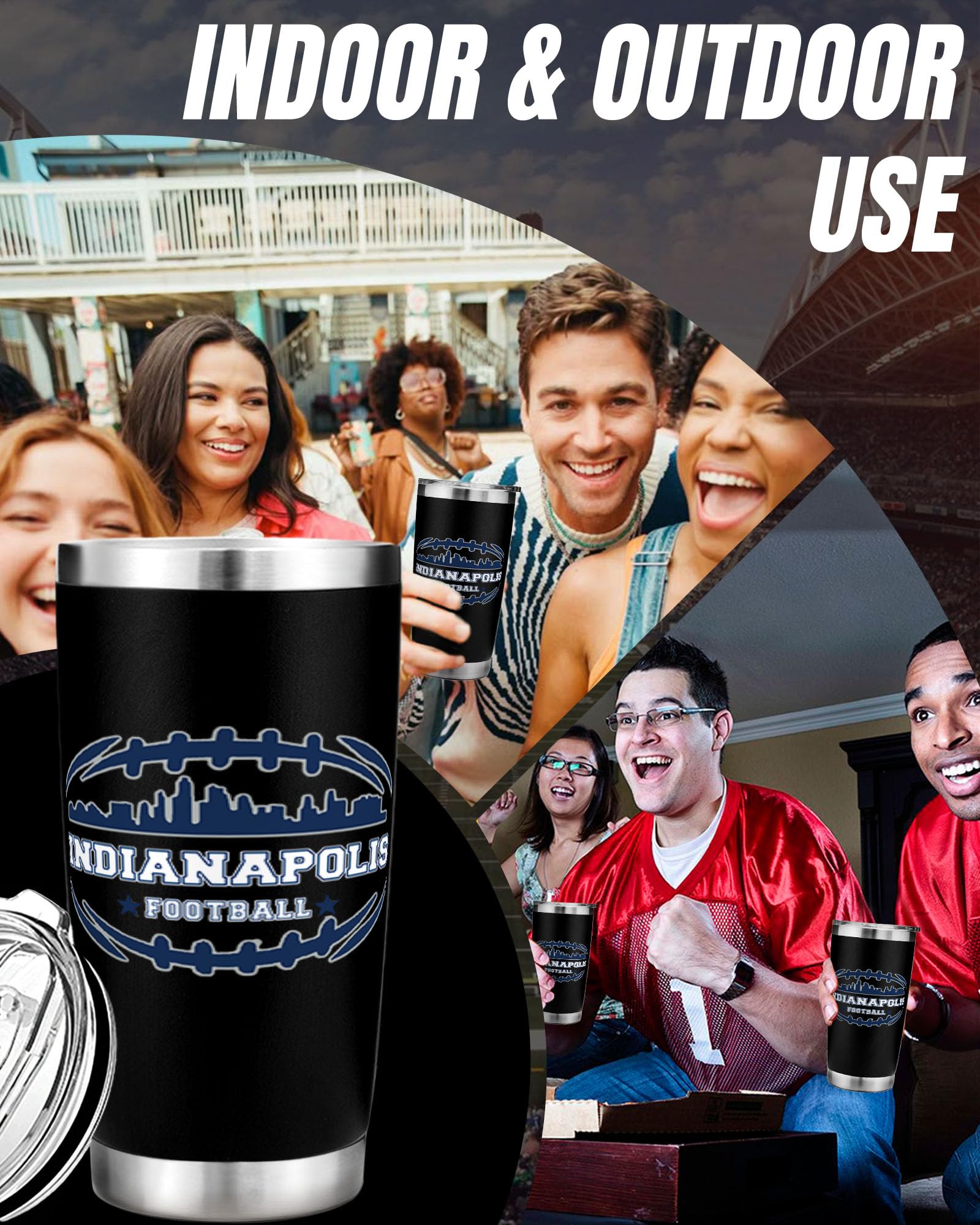 Football Fan 20Oz Insulated Travel Coffee Cup Mug Tumbler with Lid Indianapolis Themed Merch Shop Men Women Sport Stuff Apparel