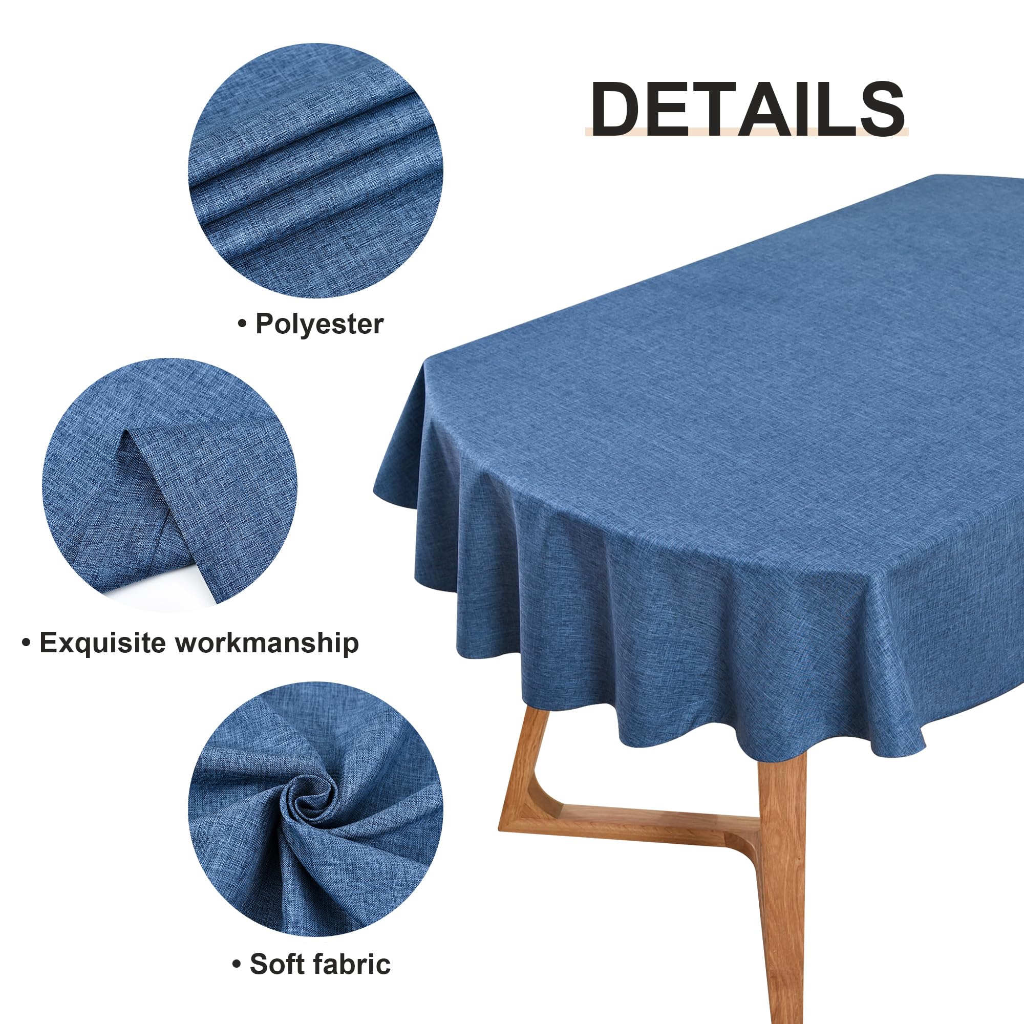 Wolkemer Faux Linen Oval Tablecloth Heavy Duty Wrinkle Resistant Fabric Table Cloths 60 x 102 Inch Navy Blue Farmhouse Rustic Ta