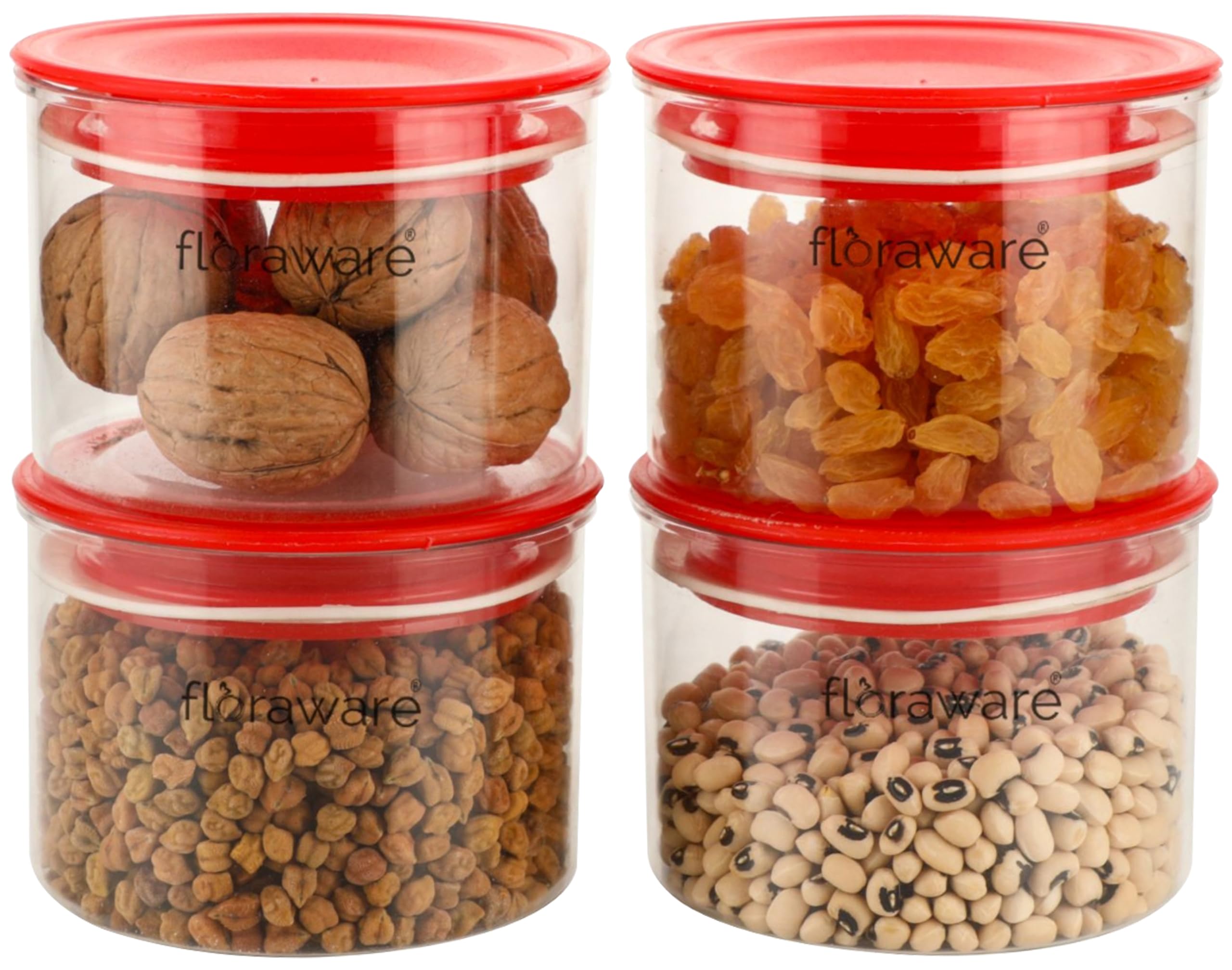 Floraware Plastic Air Tight Bpa Free Round Push Multipurpose Matte Lid Containers Set For Kitchen Storage Organizer For Grains, 