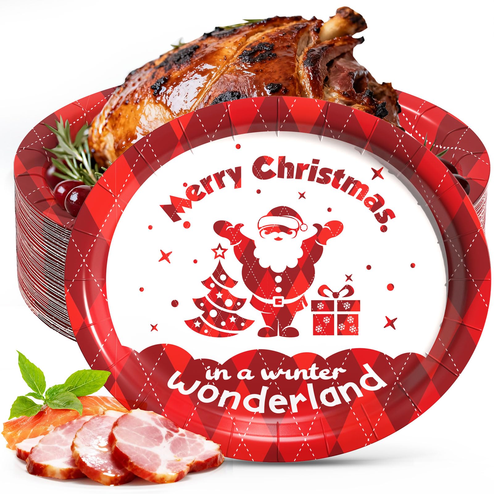Gezond Christmas Oval Paper Plates 50 Conut, 10 x 12.5 Large Disposable Christmas Plates for Holiday Dinnerware Party Supplies R