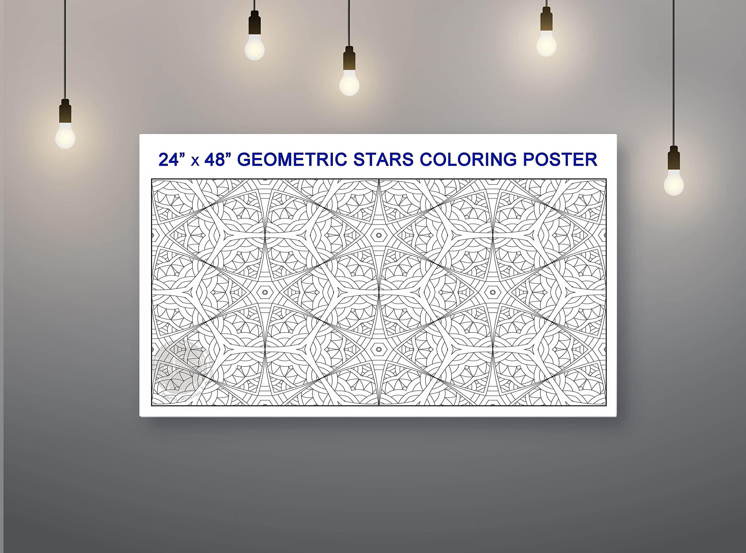SJPRINTER Giant Coloring Poster - Geometric Stars, 24x48 in, Paper - Fun for Kids & Adults in Classrooms, Schools, and Families