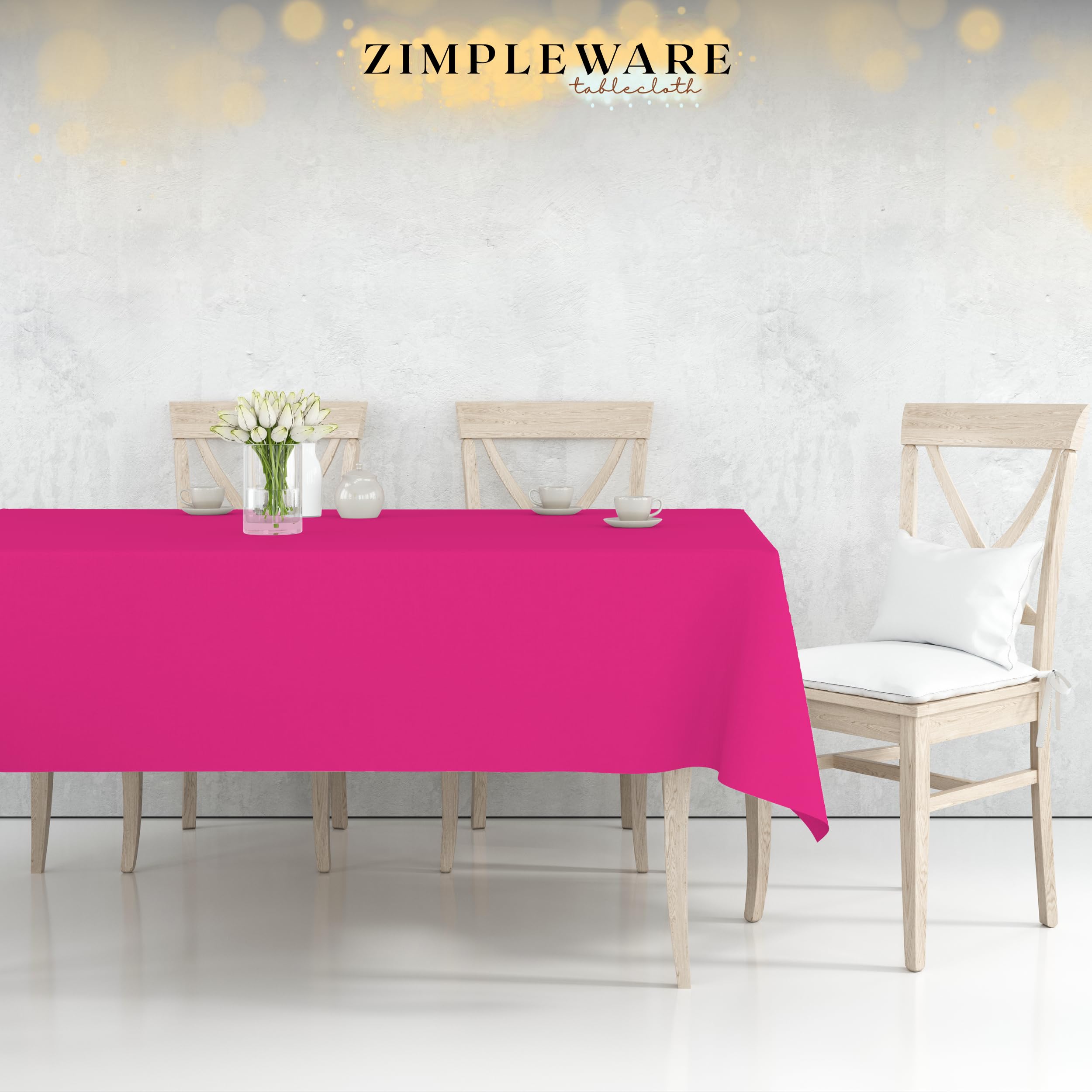 Zimpleware Premium Hot Pink Plastic Table Cloth Disposable (12 Pk) Plastic Tablecloths For Rectangle Tables (54In X 108In) Party
