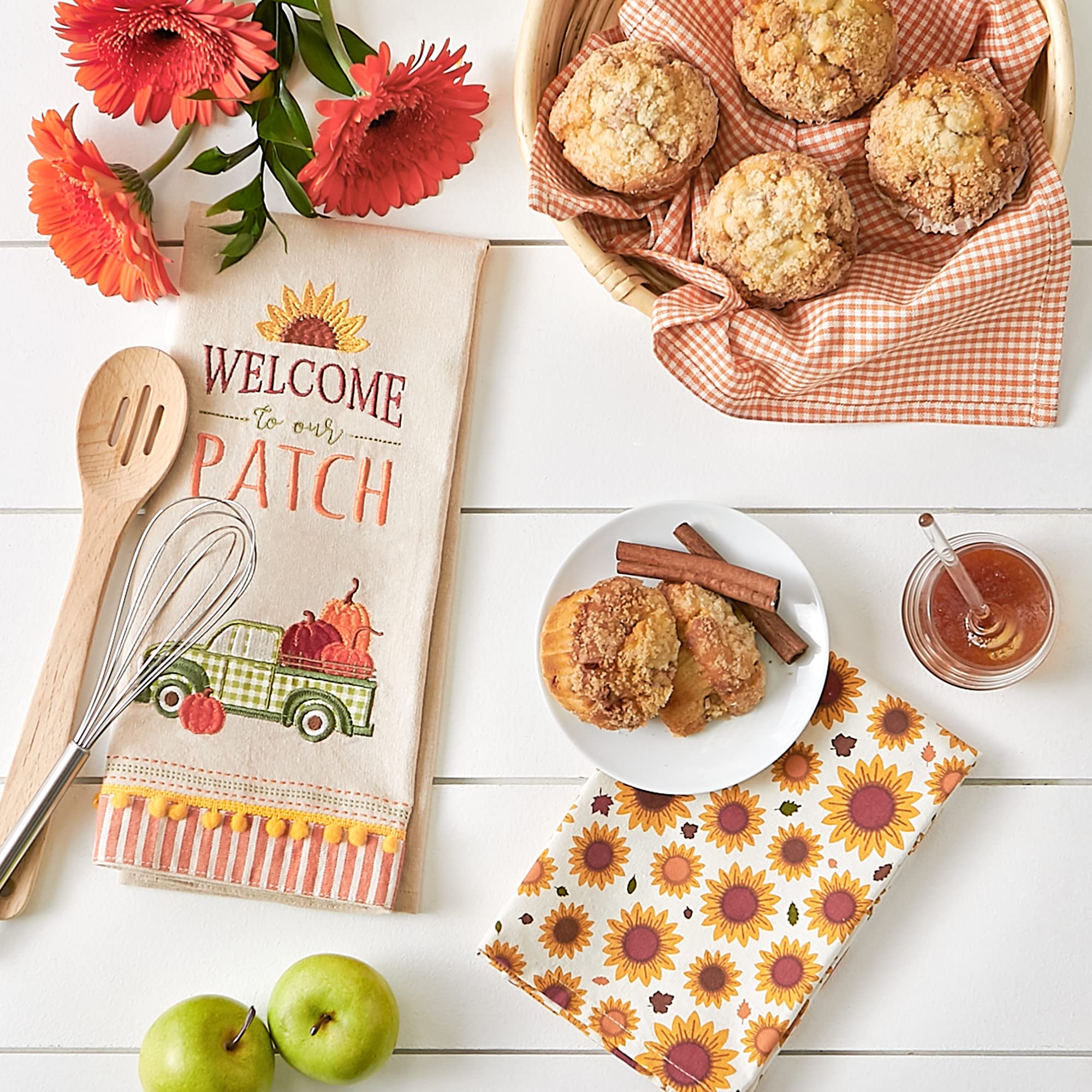Dii Pumpkin Spice Fall Kitchen Towels Collection Durable Cotton Cloth, Decorative And Absorbent, Dish Towel Set, 18X28, Truck, 3