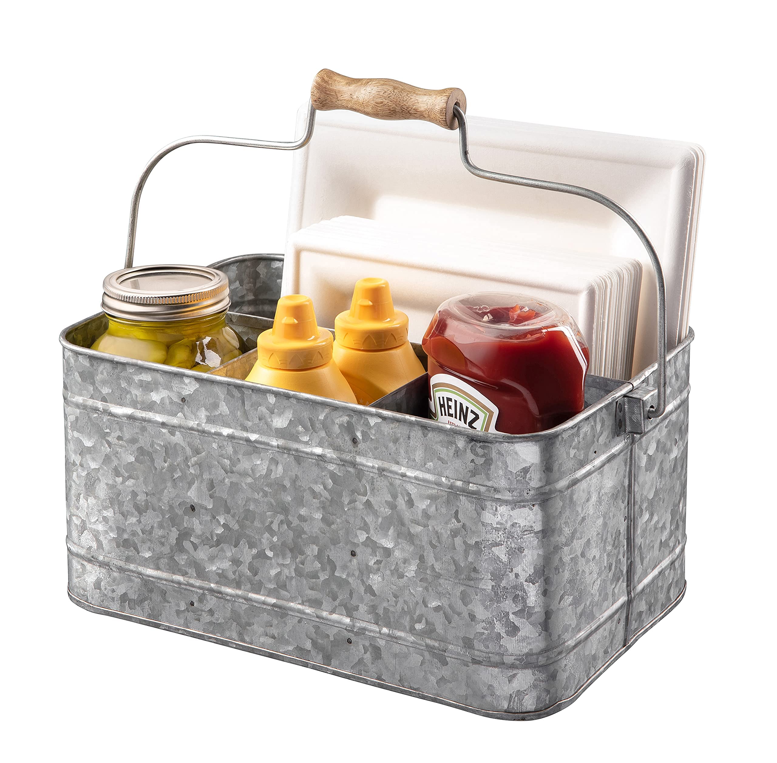 Royalty Art Farmhouse Kitchen Caddy Organizer With Handle For Condiments, Cleaning Products, And Party Supplies, Rustic Galvaniz