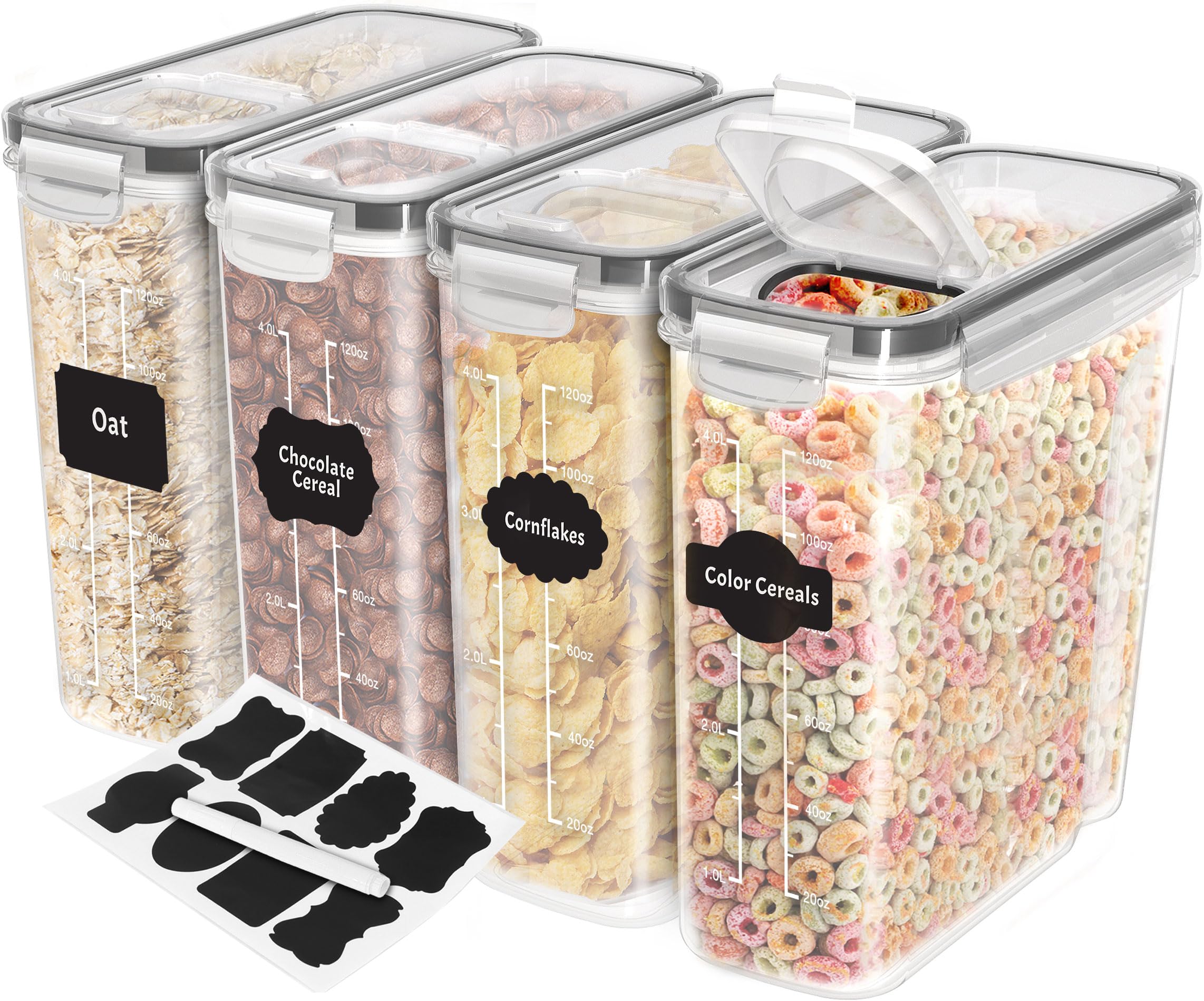 Utopia Kitchen Cereal Containers Storage - 4 Pack Airtight Food Storage Containers & Cereal Dispenser For Pantry Organization An
