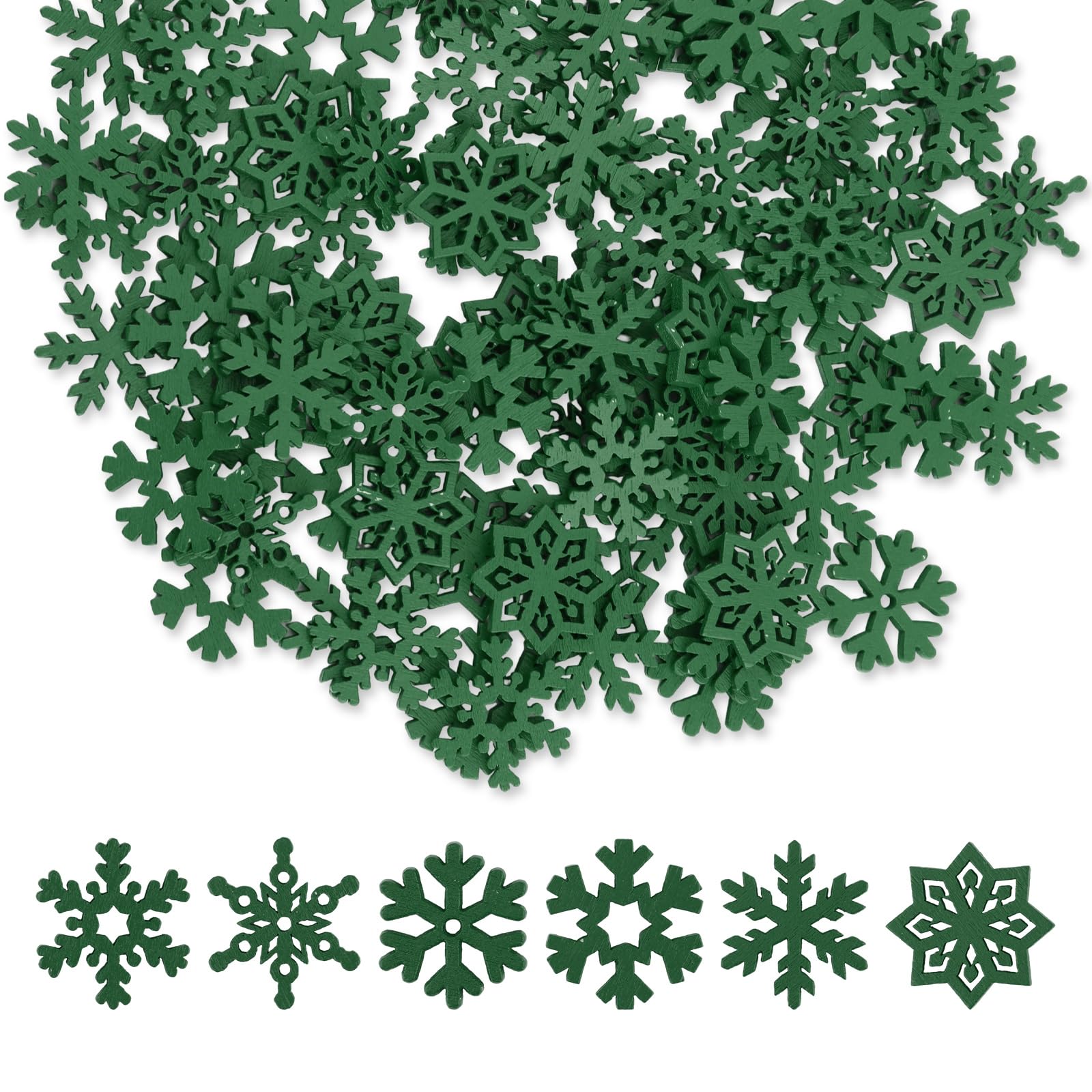 100pcs Mini Snowflake Ornaments, 0.9in Tiny Wooden Snowflakes Christmas Snowflake Decorations Snow Shaped Decors for DIY Craft X