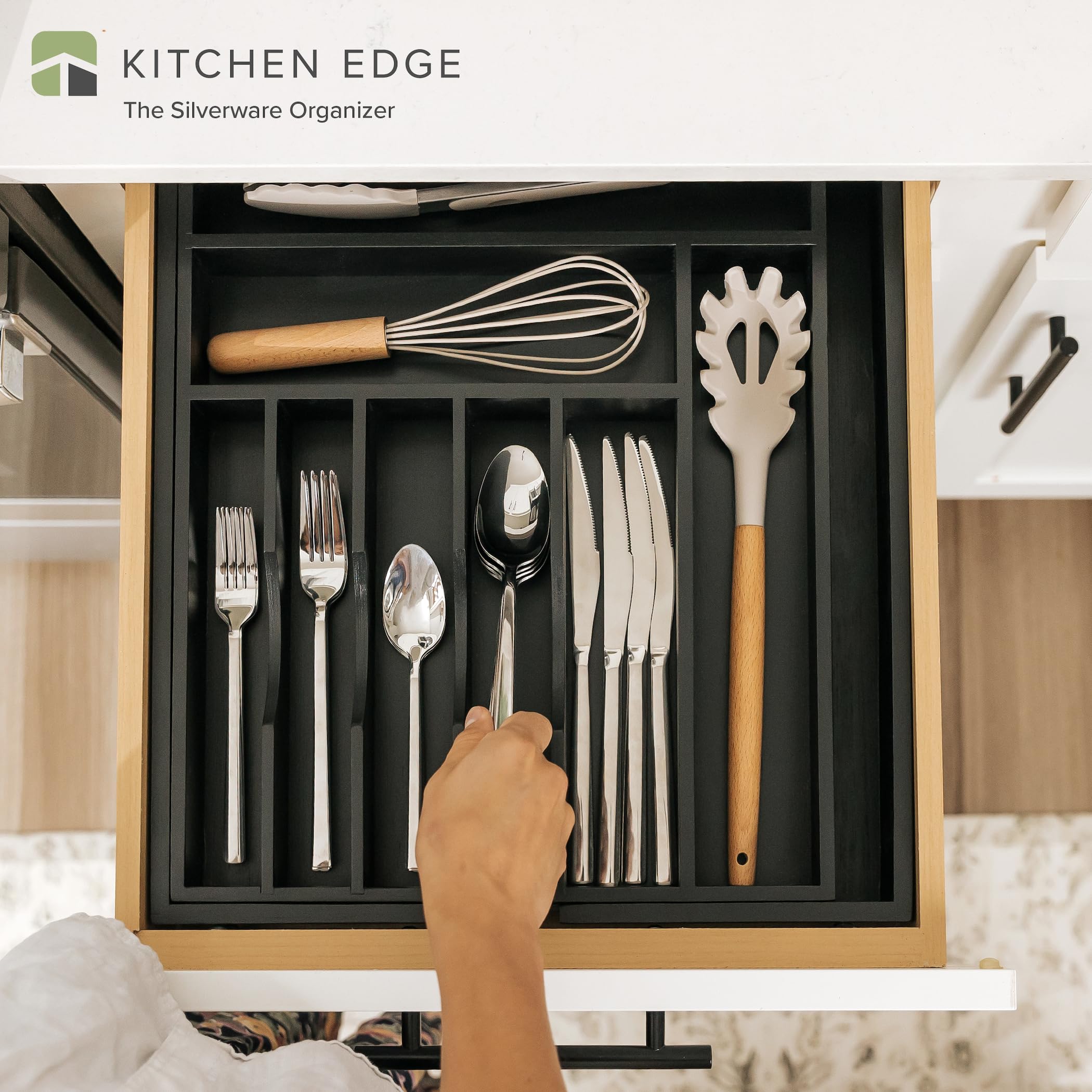Kitchenedge Premium Silverware, Flatware And Utensil Organizer For Kitchen Drawers, Food-Safe Contract Grade, Expandable From 14