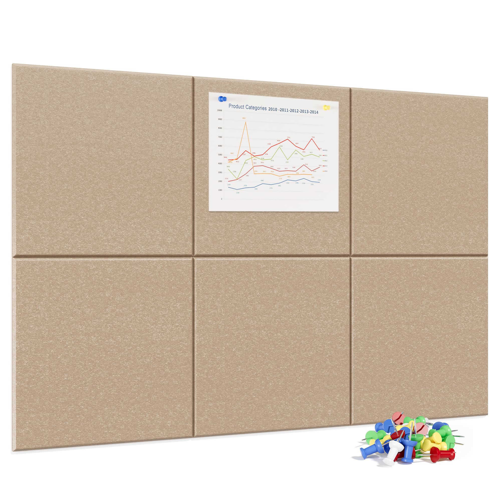 Neatsure Large Cork Board for Wall, 36 x 24 Bulletin Board with Pushpins, 6 Panels Felt Tiles Tack Push Pin Board for Office, Ta