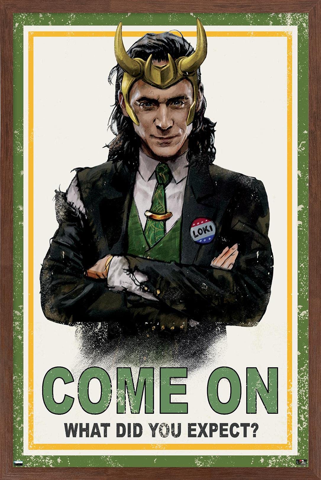 Trends International Marvel Loki-What Did You Expect Wall Poster, 22.375'' X 34'', Mahogany Framed Version