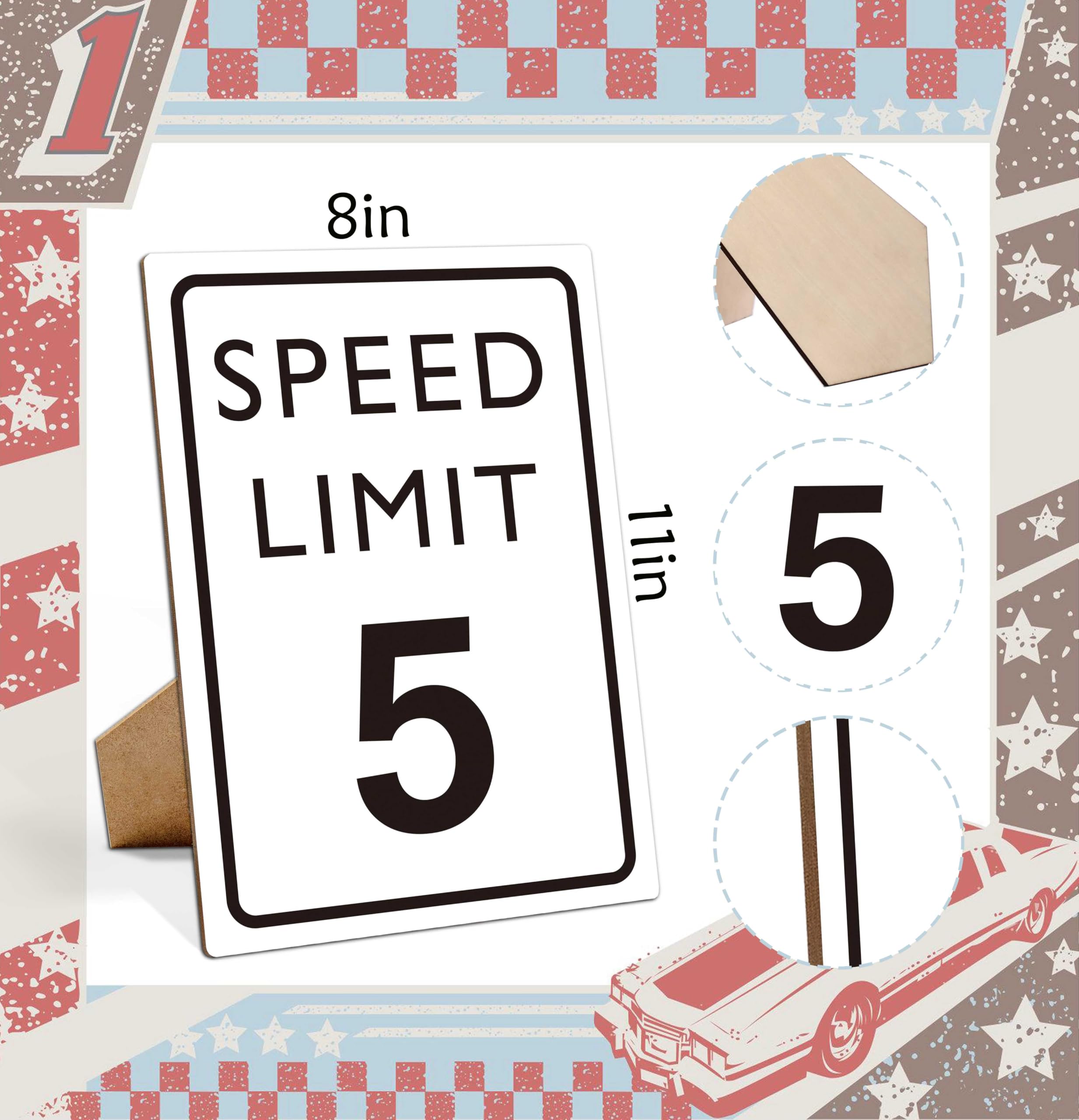 Race Car Birthday Decor, Speed Limit Sign, Fast Five, Race Car Birthday Party Decorations, 8  11 Wooden Play Sign with Stand, Le