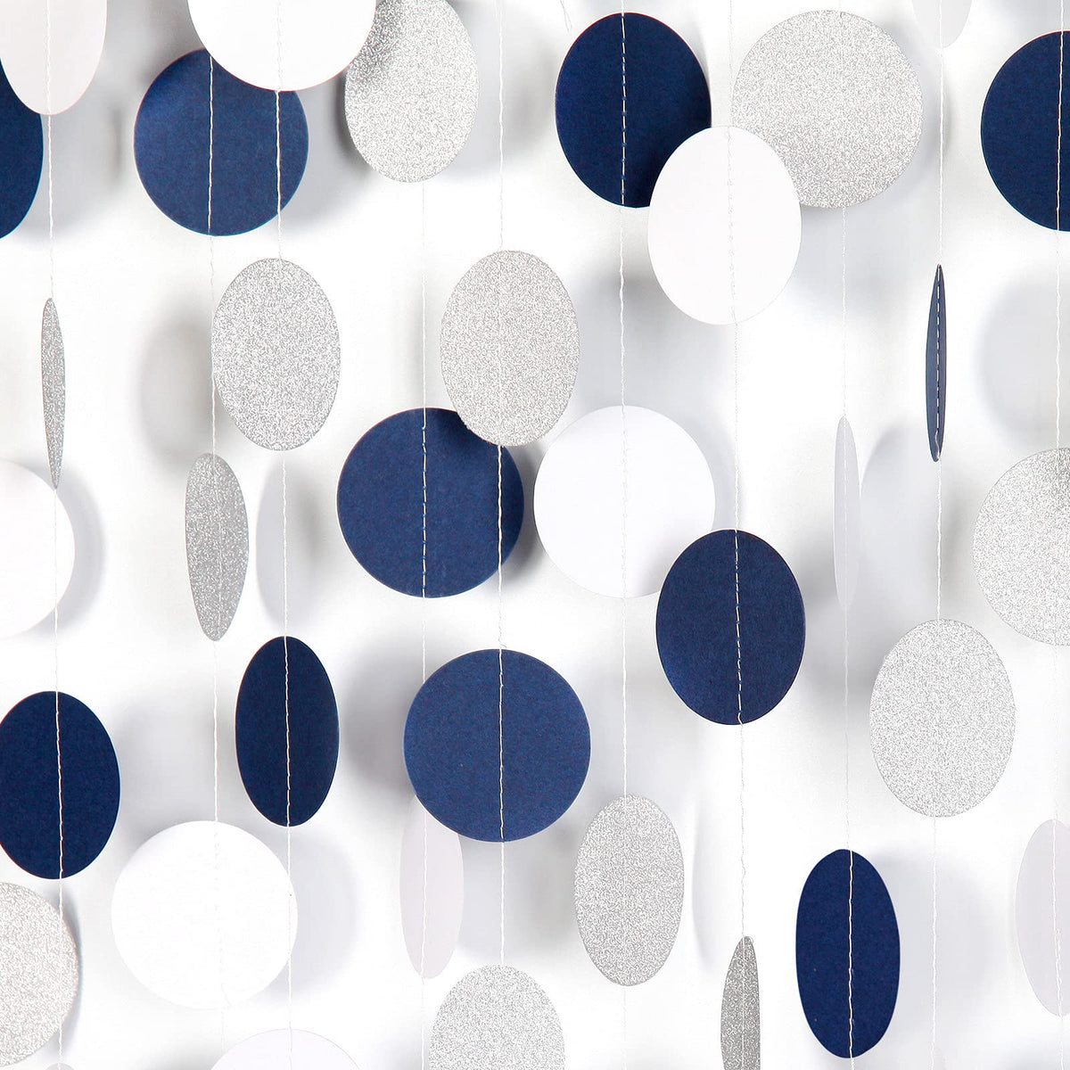 Navy Blue White Silver Paper Garland,52Ft Gender Reveal Hanging Decoration Streamer Banner,Graduation Engagement Christmas Weddi