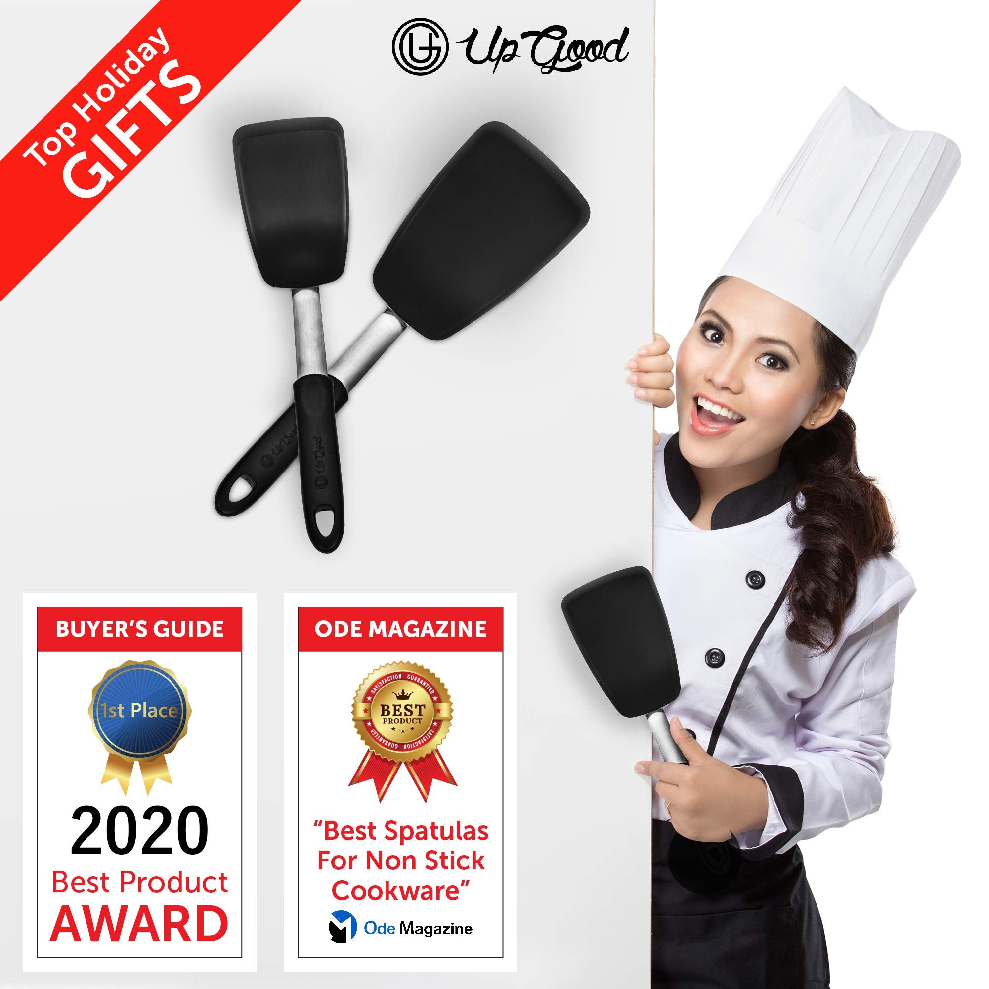 Upgood Silicone Turner Set - 2 Pack Of Large And Small Kitchen Spatulas - High Heat Resistant Nonstick Utensils With Tapered Edg