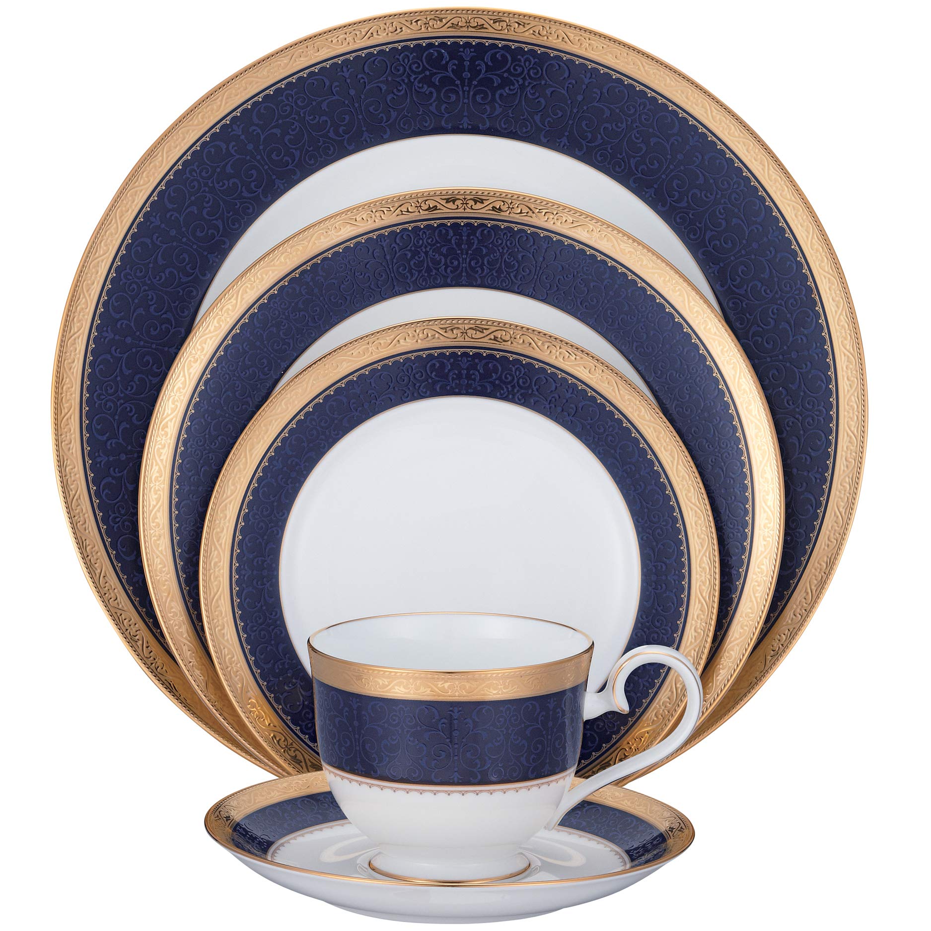 Noritake Odessa Cobalt Gold 5-Piece Place Dinnerware Setting in Blue/White
