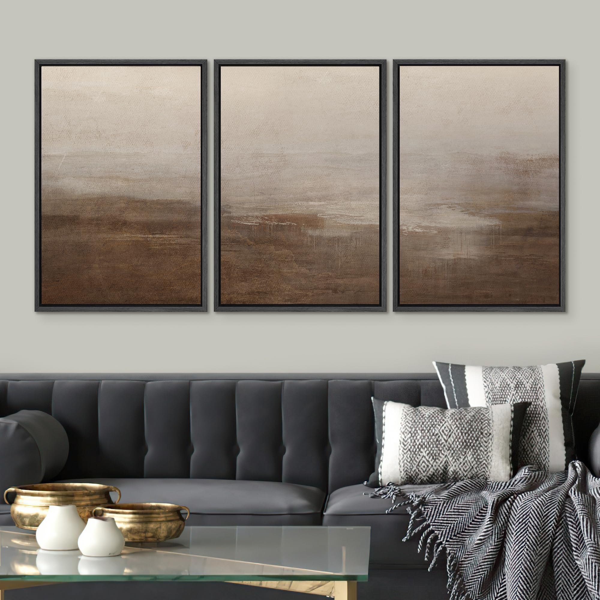 Signwin Framed Canvas Print Wall Art Abstract Hazy Landscape Modern Minimalist Beige And Brown Nature Wilderness Modern Art Cool