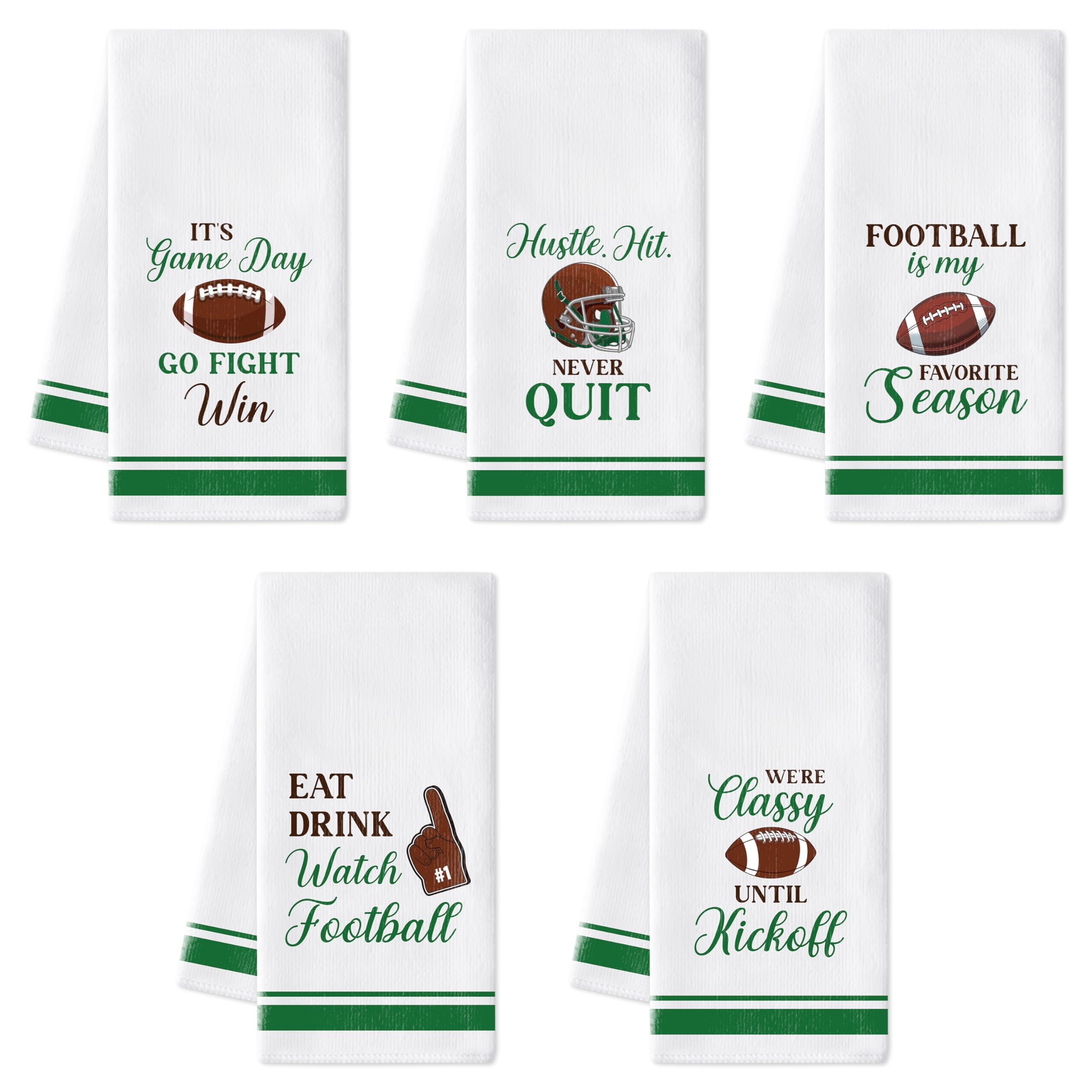 R HORSE Funny Football Kitchen Dish Towels - 5Pcs Sport Themed Game Day Kitchen Hand Towels, Absorbent Cleaning Dishcloth Home B
