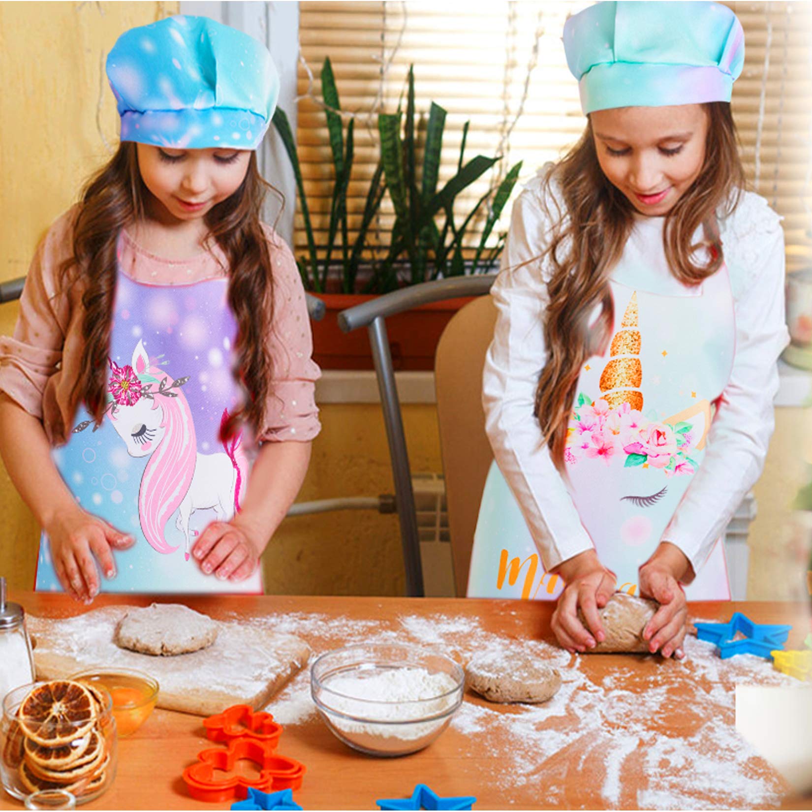 Sylfairy Aprons For Kids Girls Rainbow Unicorn Apron Children Kitchen Chef Aprons Smock (Purple+Rainbow, Medium,6-12Years)
