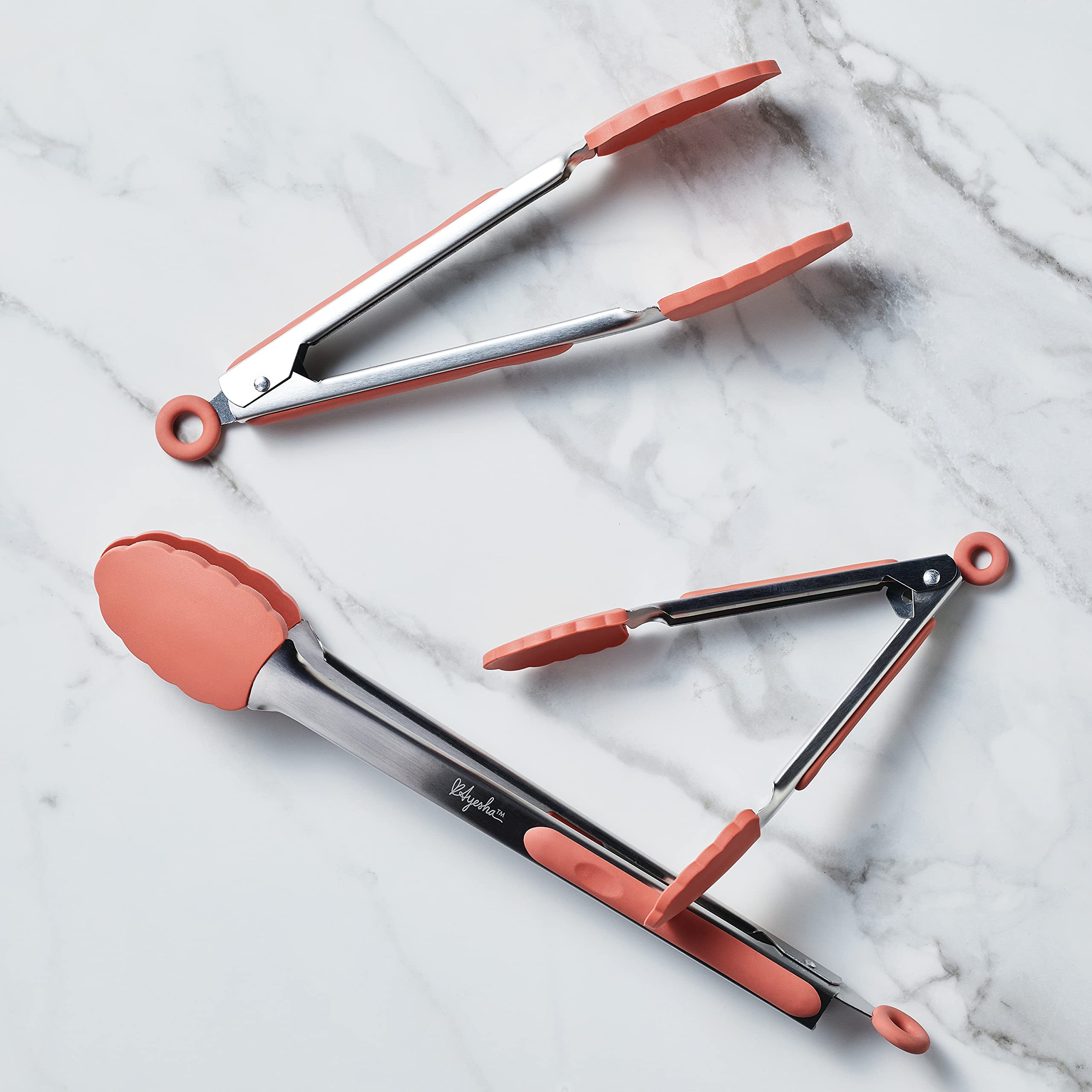 Ayesha Curry Kitchenware Tools And Gadgets Locking Tongs Kitchen Utensil Set, 3 Piece, Redwood Red