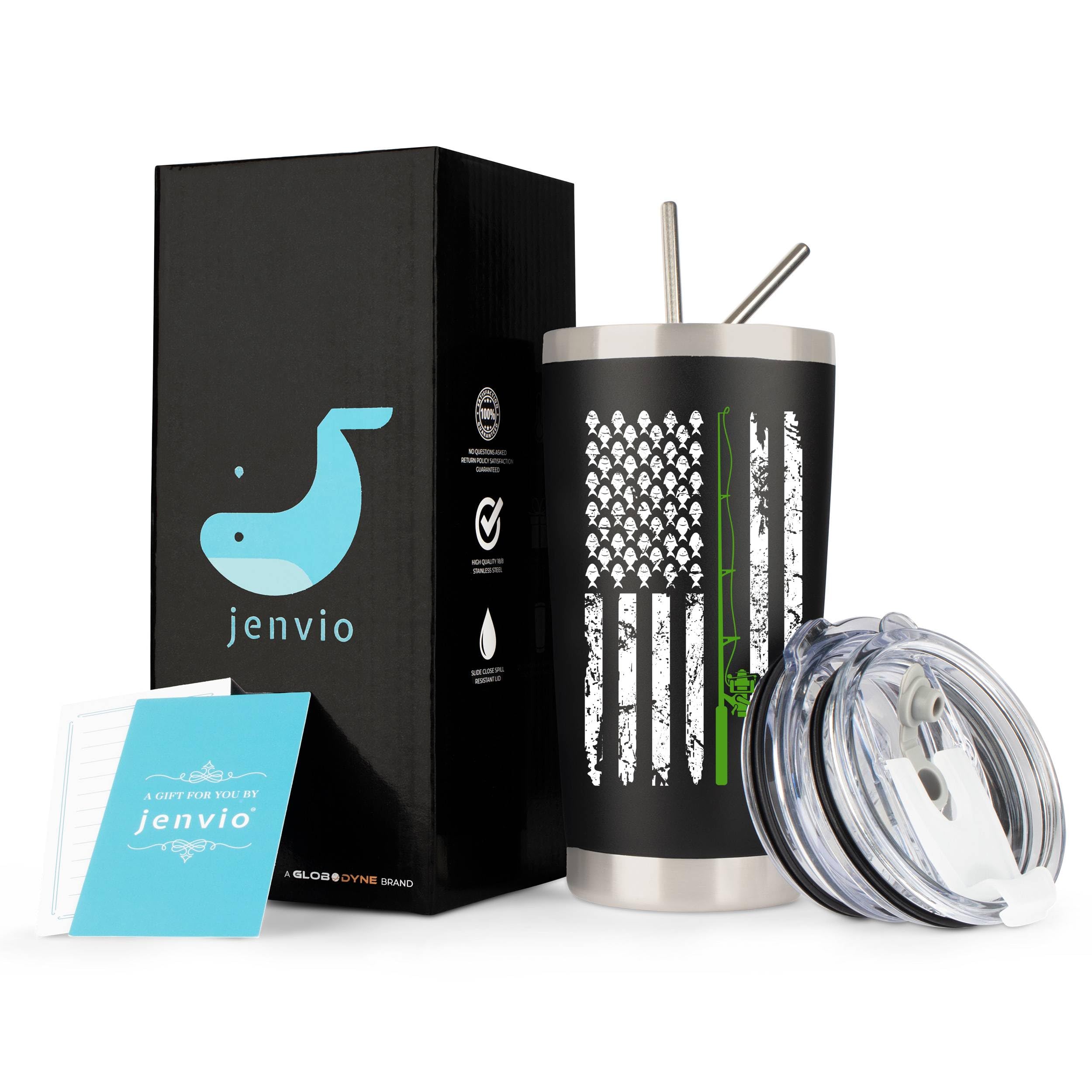 Jenvio Fishing For Men | Stainless Steel Travel Tumbler/Mug With 2 Lids And 2 Straws For Coffee Or Cold Drinks | Funny Fly Fishe