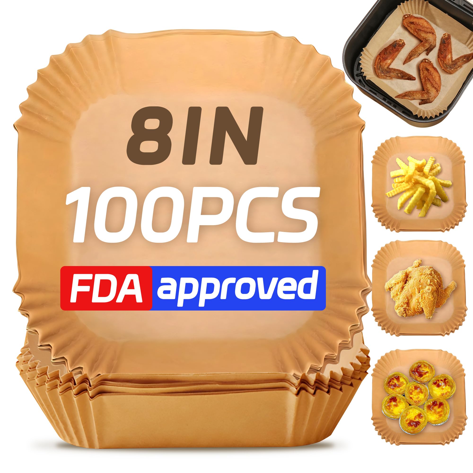 Ezra 100 Pcs Air Fryer Paper, Oil-Proof Air Fryer Paper Sheets For Frying, Baking, Cooking